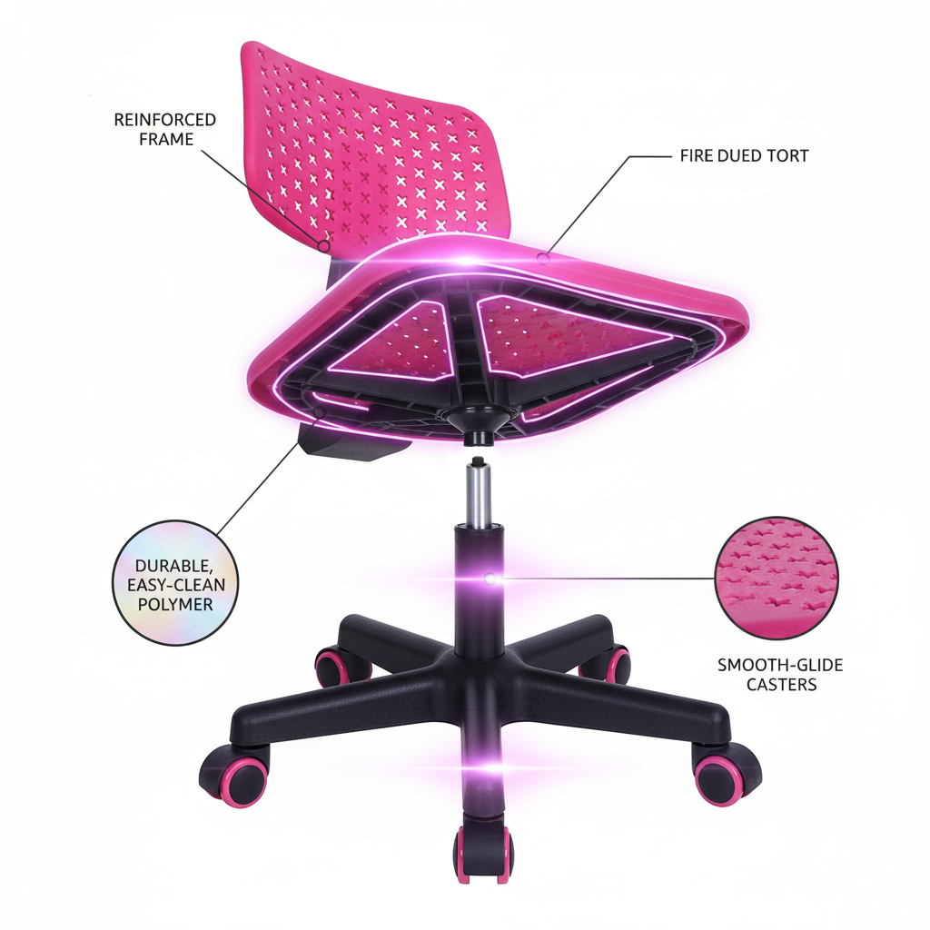 IWC Adjustable Swivel Study Chair with Ergonomic Design Pink
