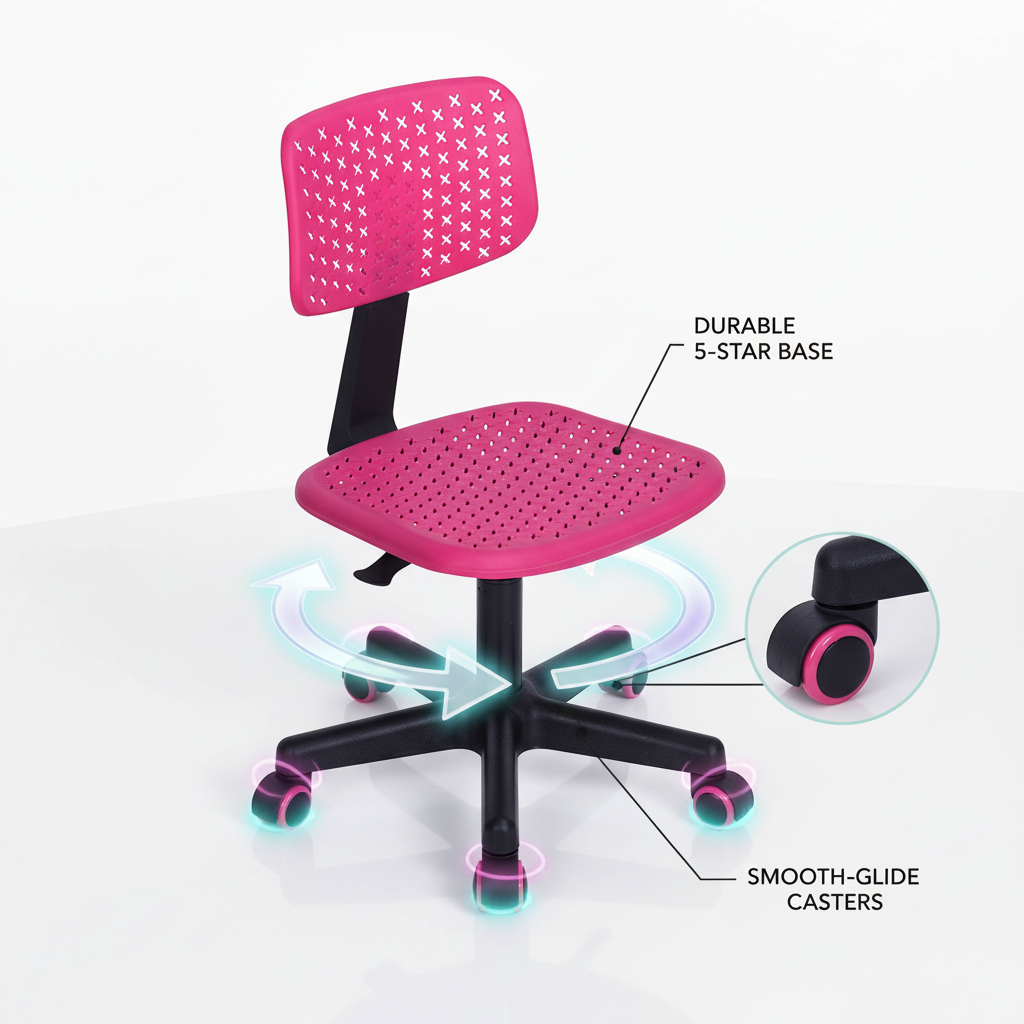 IWC Adjustable Swivel Study Chair with Ergonomic Design Pink