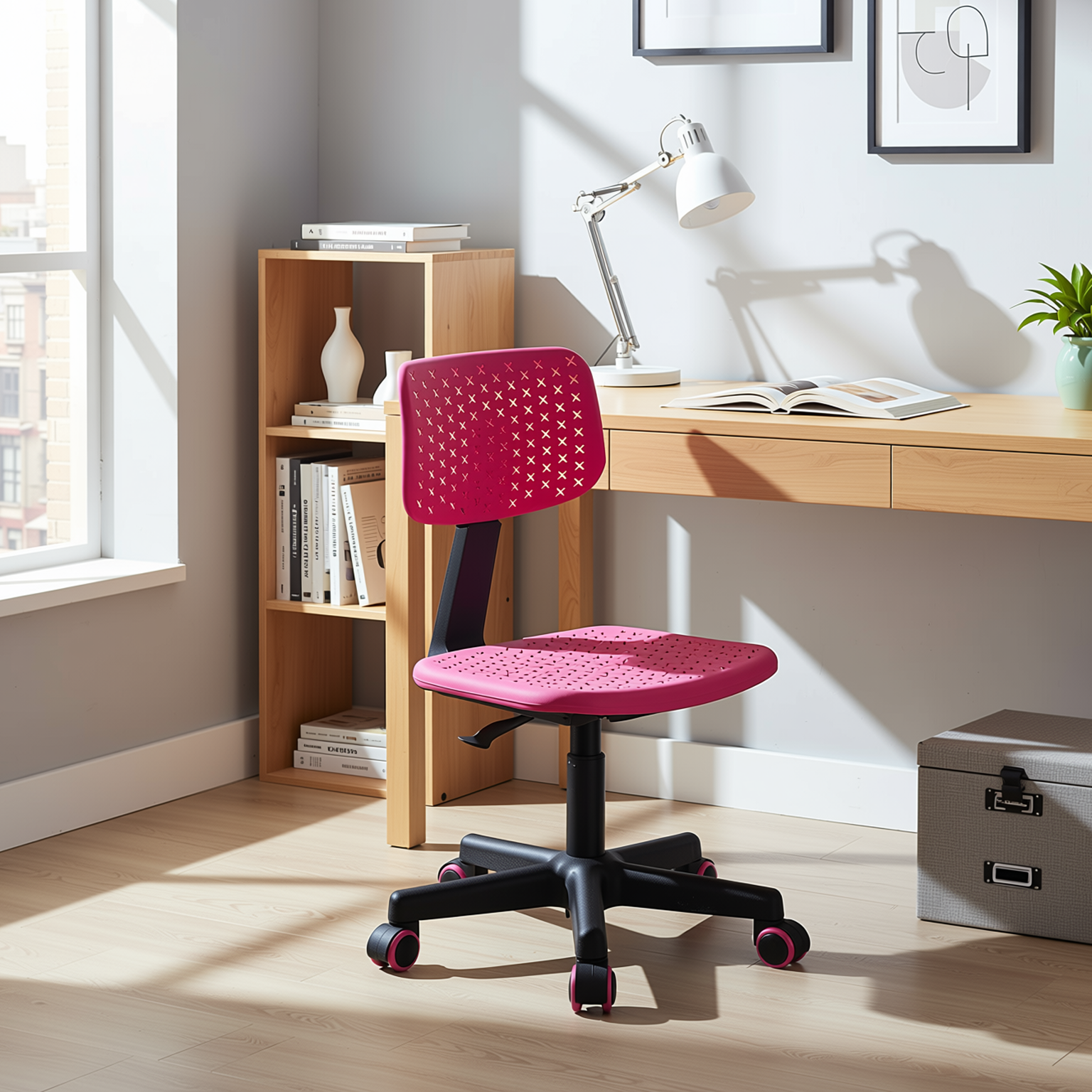 IWC Adjustable Swivel Study Chair with Ergonomic Design Pink
