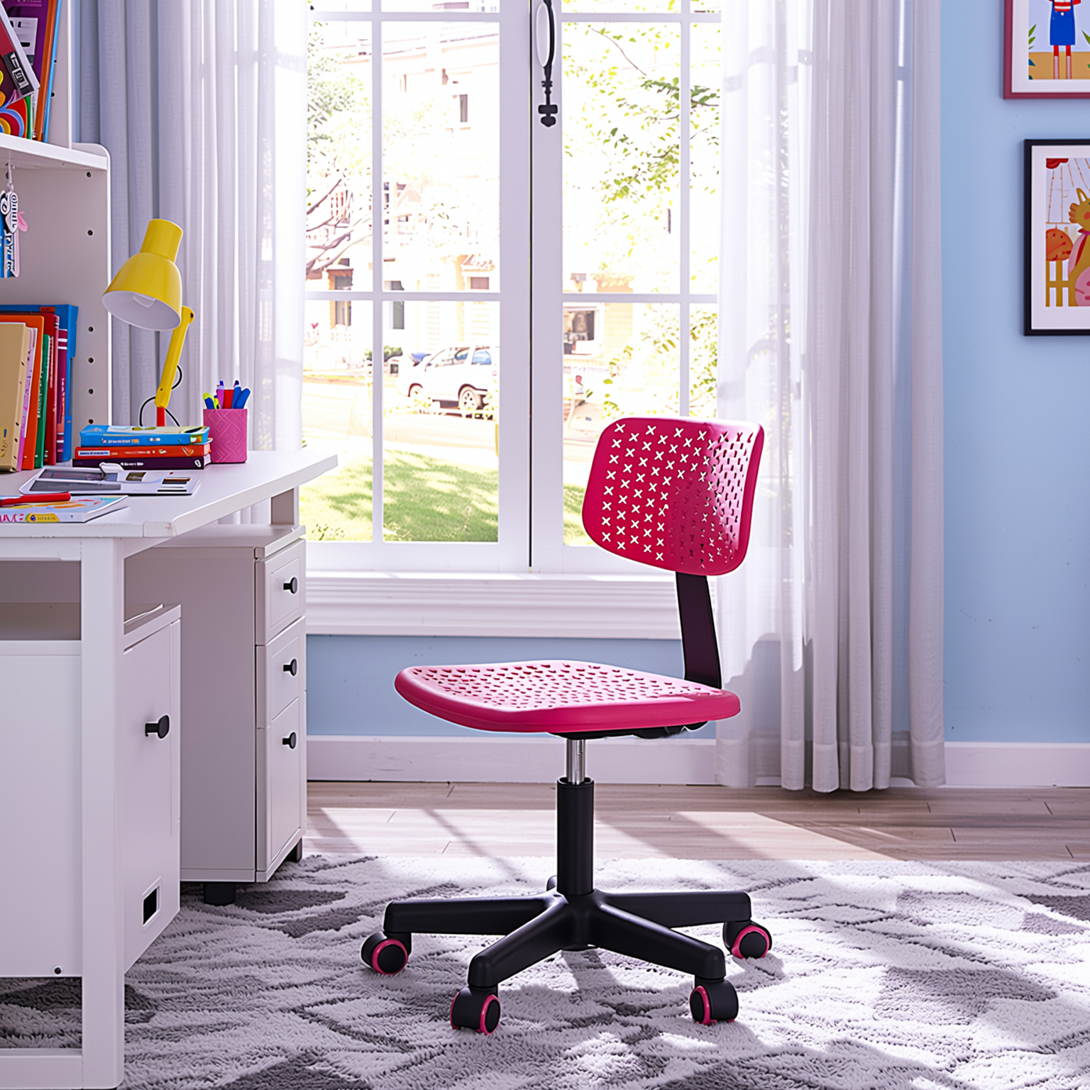 IWC Adjustable Swivel Study Chair with Ergonomic Design Pink