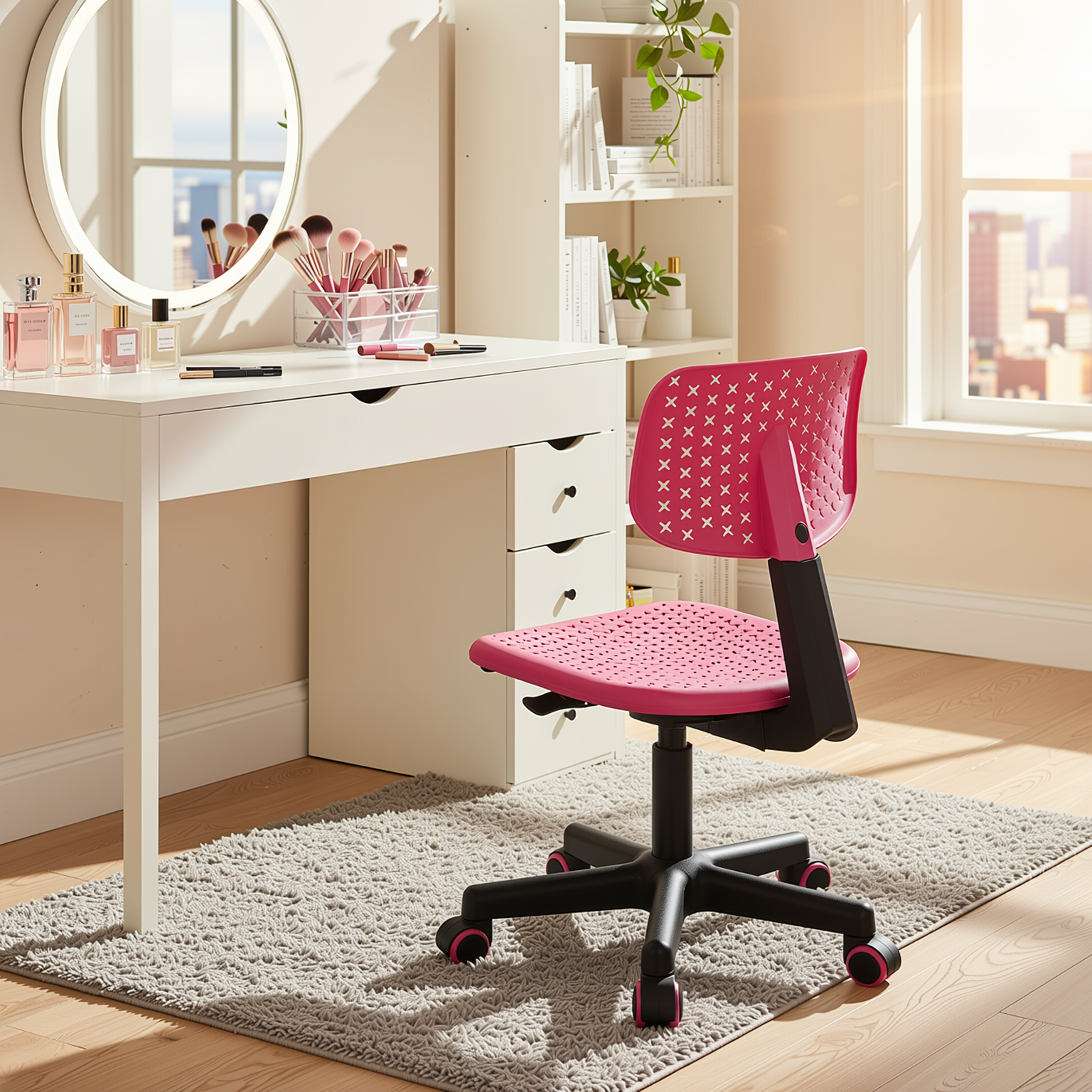 IWC Adjustable Swivel Study Chair with Ergonomic Design Pink