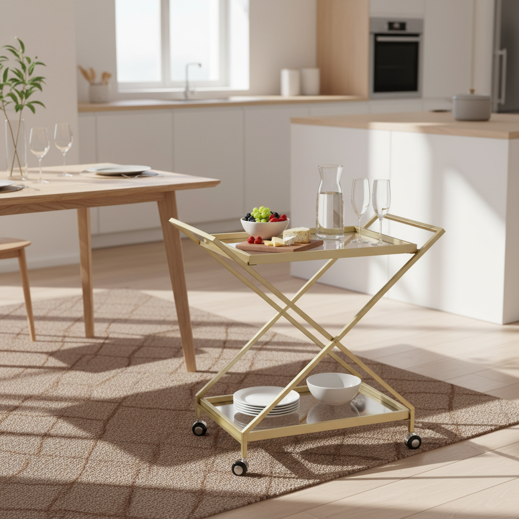 Vega Gold Bar Cart Metal Rolling Trolley