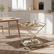 Vega Gold Bar Cart Metal Rolling Trolley