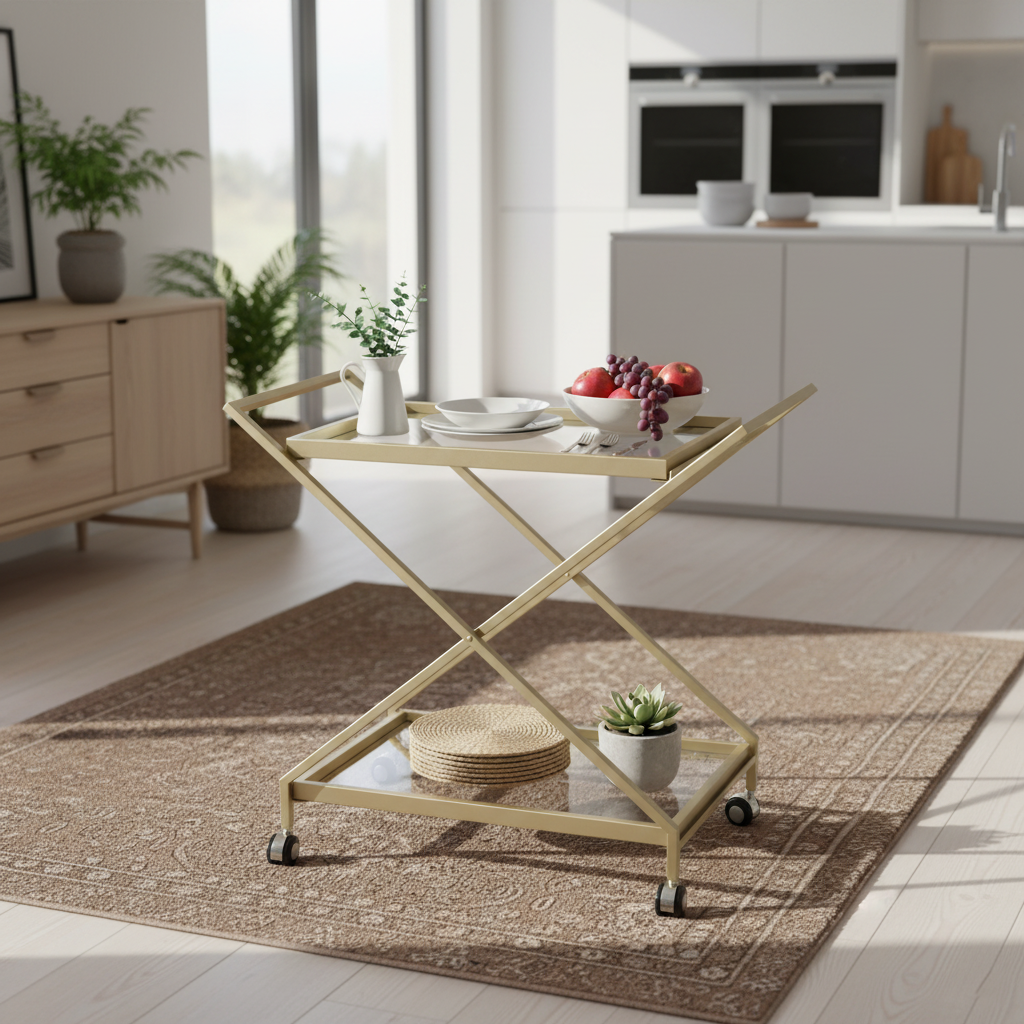 Vega Gold Bar Cart Metal Rolling Trolley