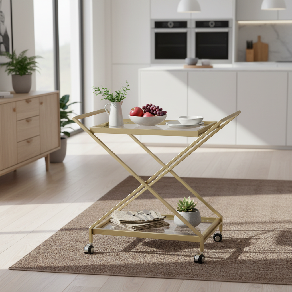 Vega Gold Bar Cart Metal Rolling Trolley