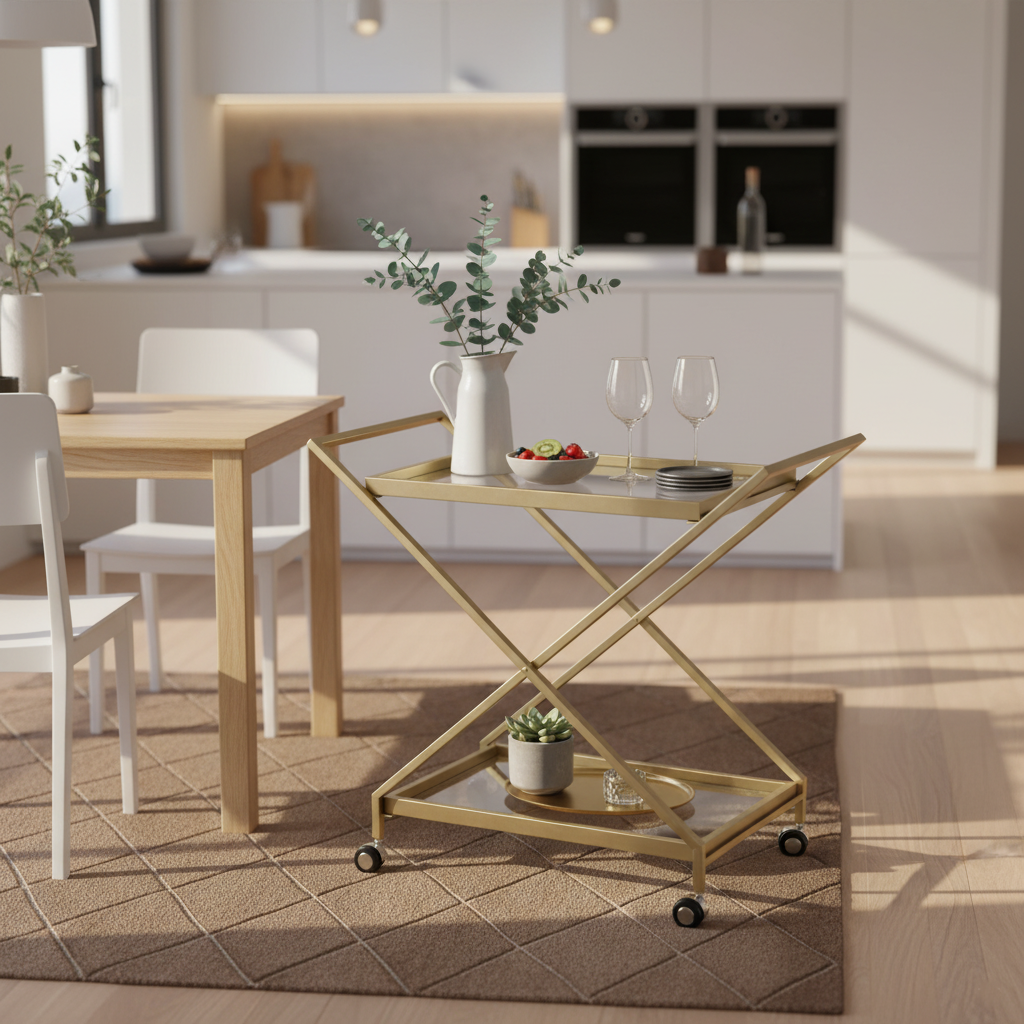 Vega Gold Bar Cart Metal Rolling Trolley
