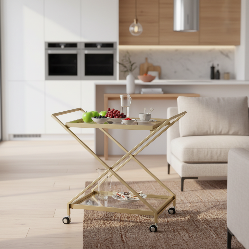 Vega Gold Bar Cart Metal Rolling Trolley