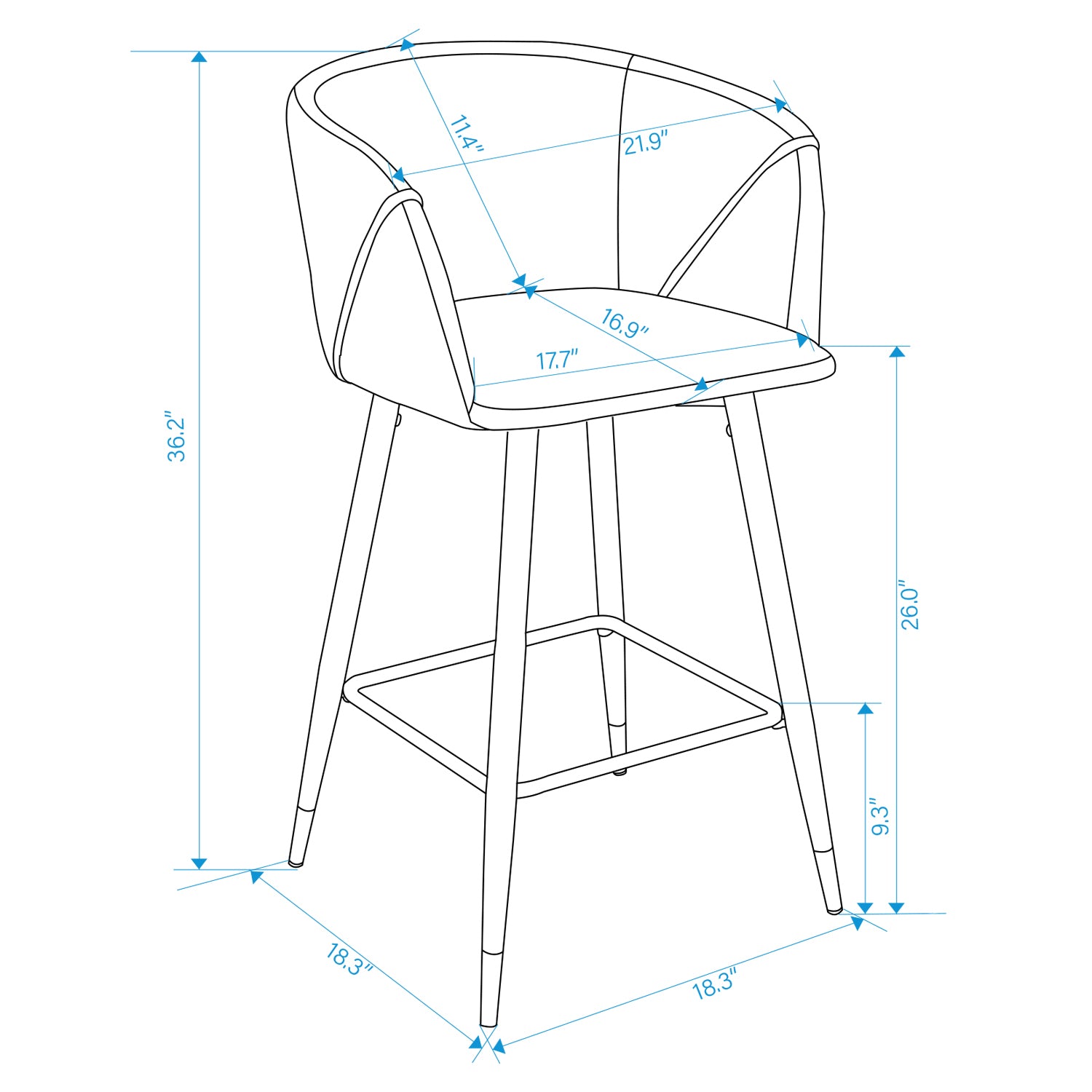 Open Box Homy Casa ALDRIDGE COUNTER 26" Blue Velvet Swivel Barstool for Kitchen Island or Bar