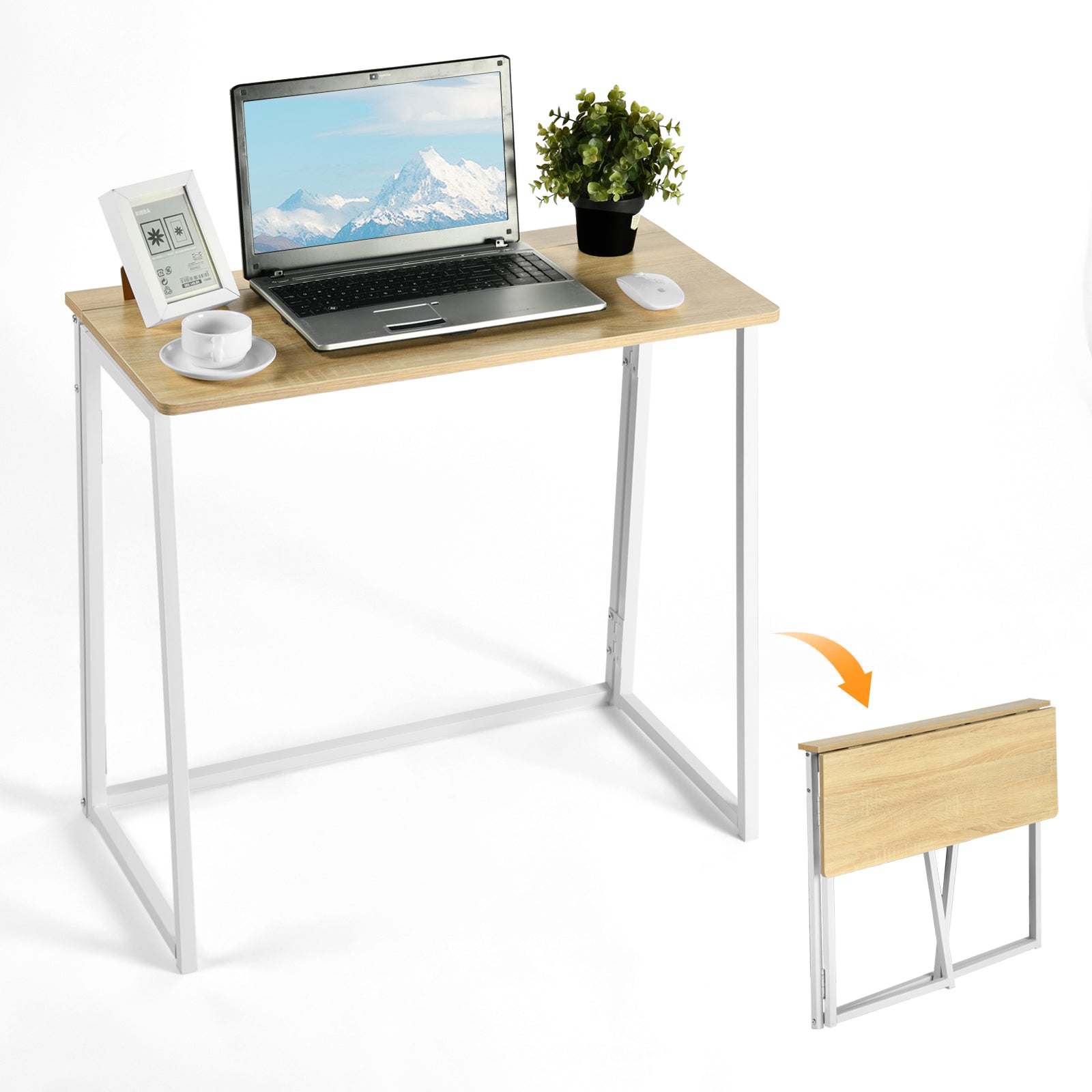 Ascoli 31.4“ Folding Desk Computer Table MDF Table top with Metal Base