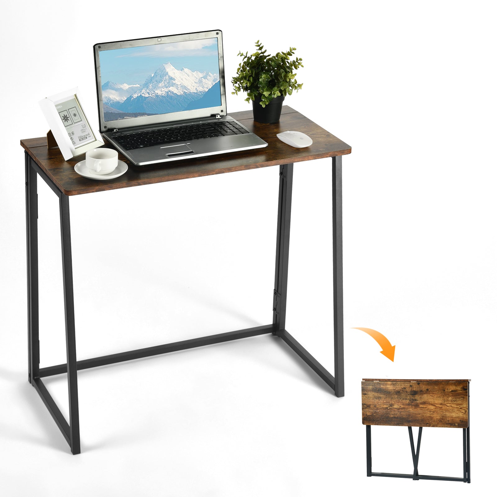 Ascoli 31.4“ Folding Desk Computer Table MDF Table top with Metal Base