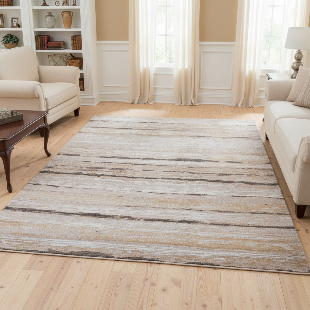 Flax Stain-Resistant Stripe Area Rug