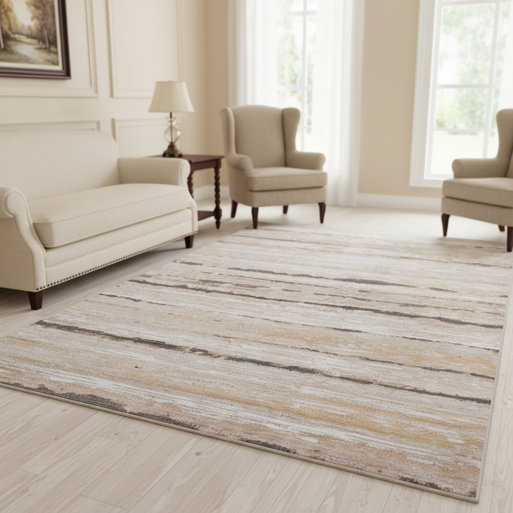 Flax Stain-Resistant Stripe Area Rug