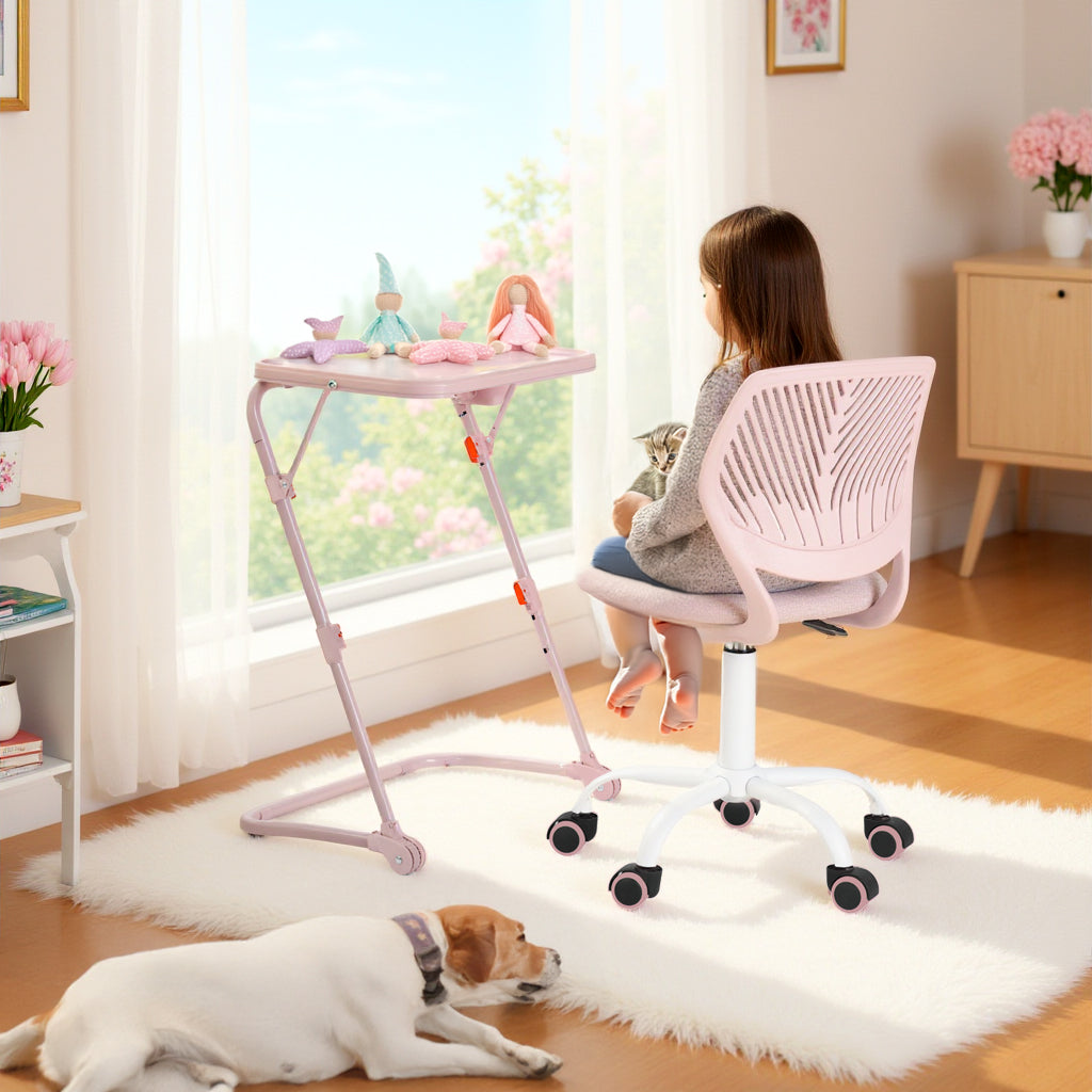 Homy Casa Baseline Study Table Set with Carnation Swivel Upholstered Chair