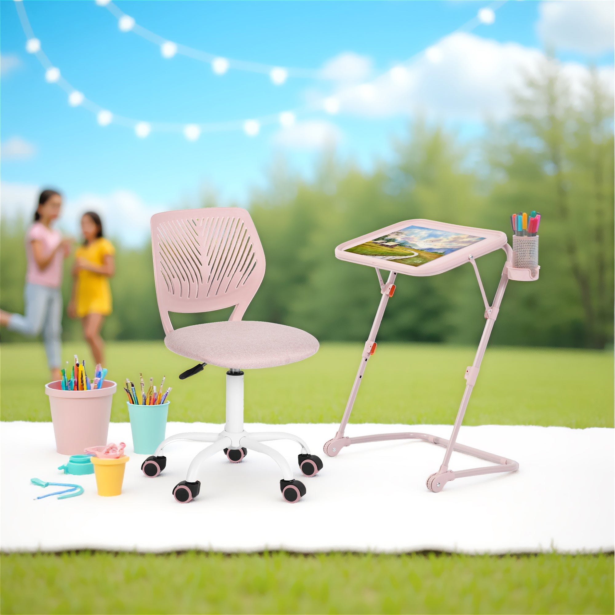 Homy Casa Baseline Study Table Set with Carnation Swivel Upholstered Chair