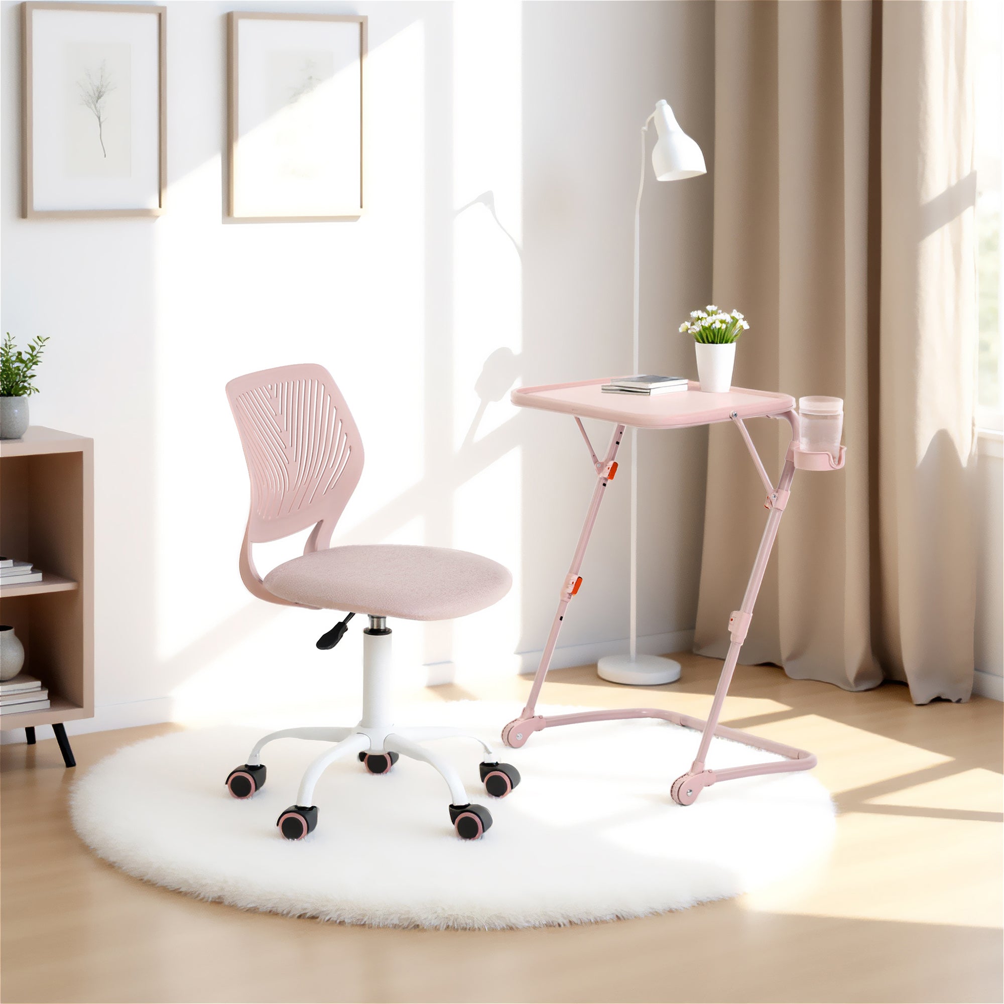 Homy Casa Baseline Study Table Set with Carnation Swivel Upholstered Chair