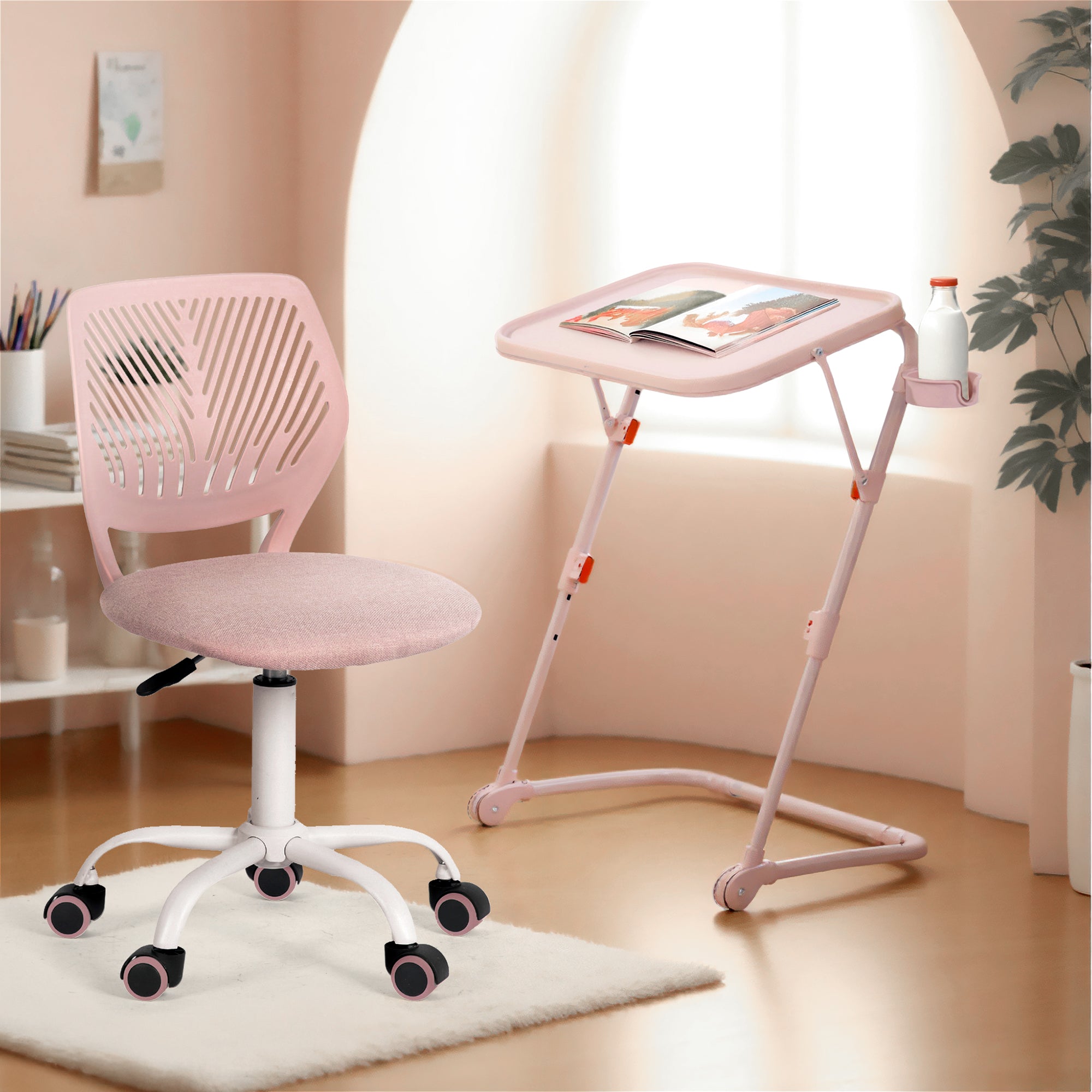 Homy Casa Baseline Study Table Set with Carnation Swivel Upholstered Chair