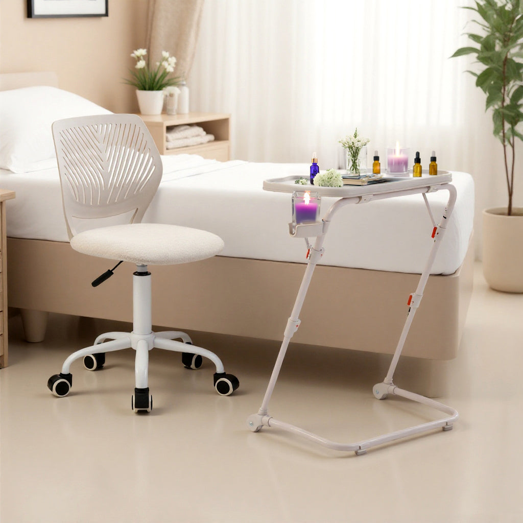 Homy Casa Baseline Beige Adjustable Folding Table Desk for Gaming, Work & Study