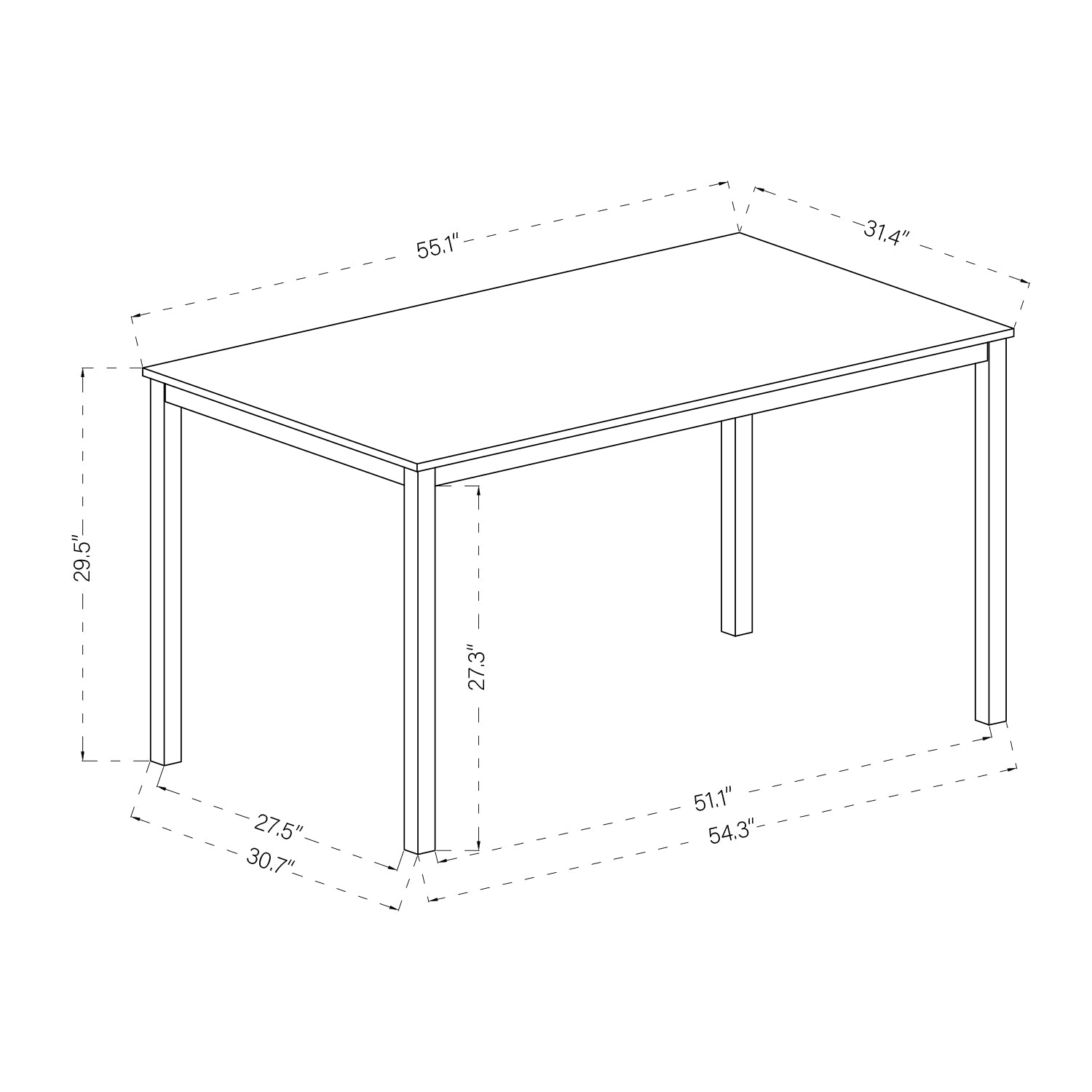 Homy Casa BRANDT WALNUT BLACK LEG 140 "55.1" Dining Table for Home and Workspace