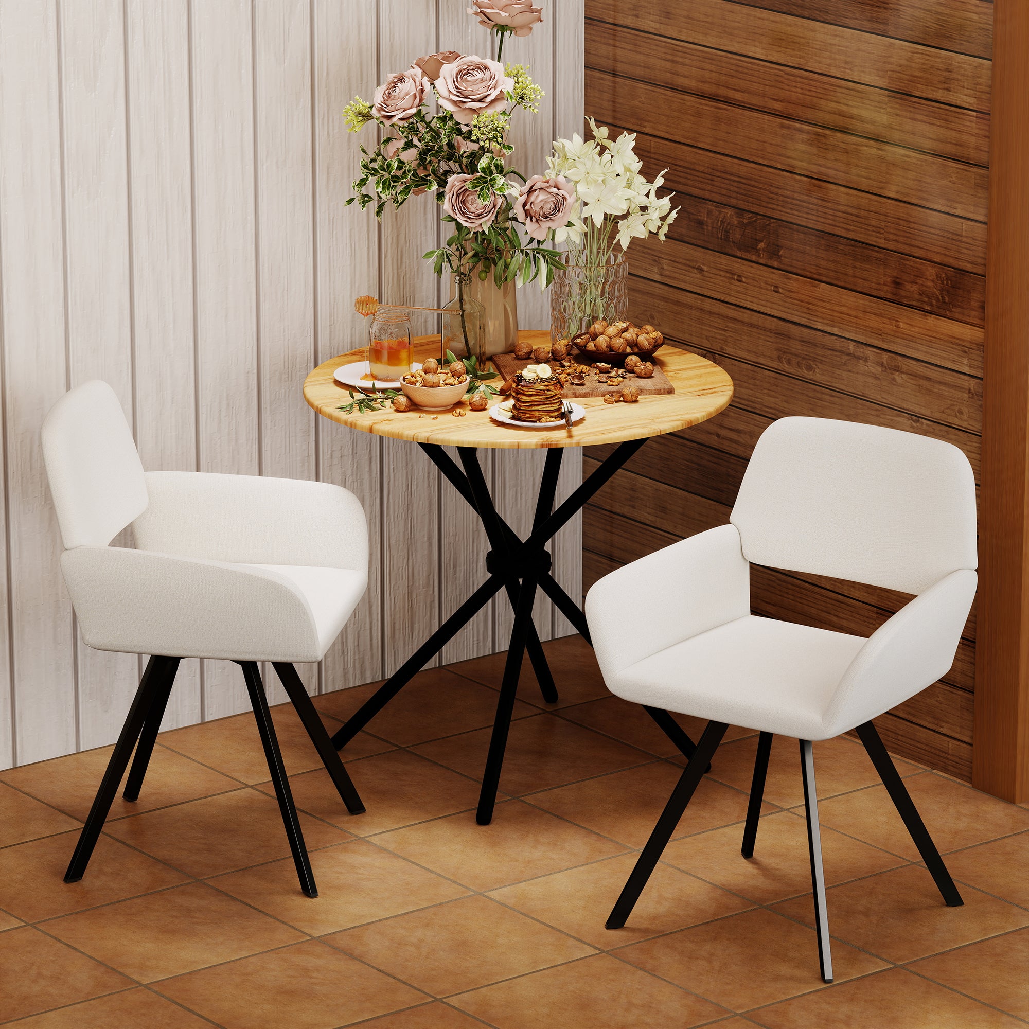 Homy Casa California Set of 2 Swivel Fabric Dining Chairs, Beige