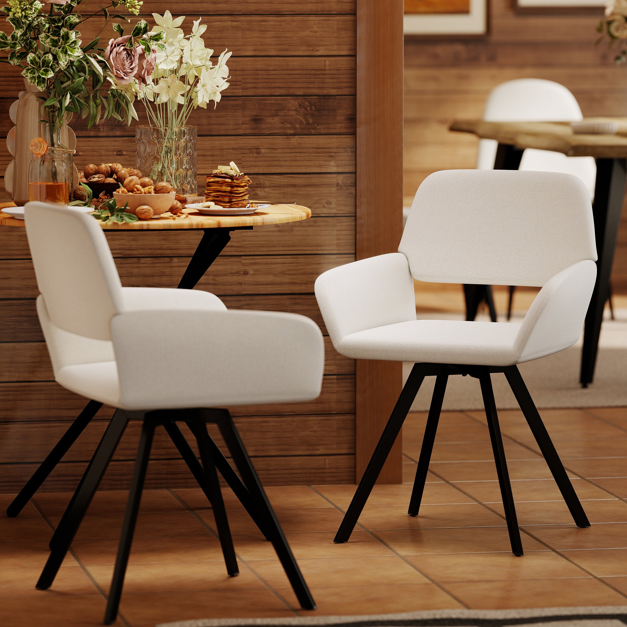 Homy Casa California Set of 2 Swivel Fabric Dining Chairs, Beige