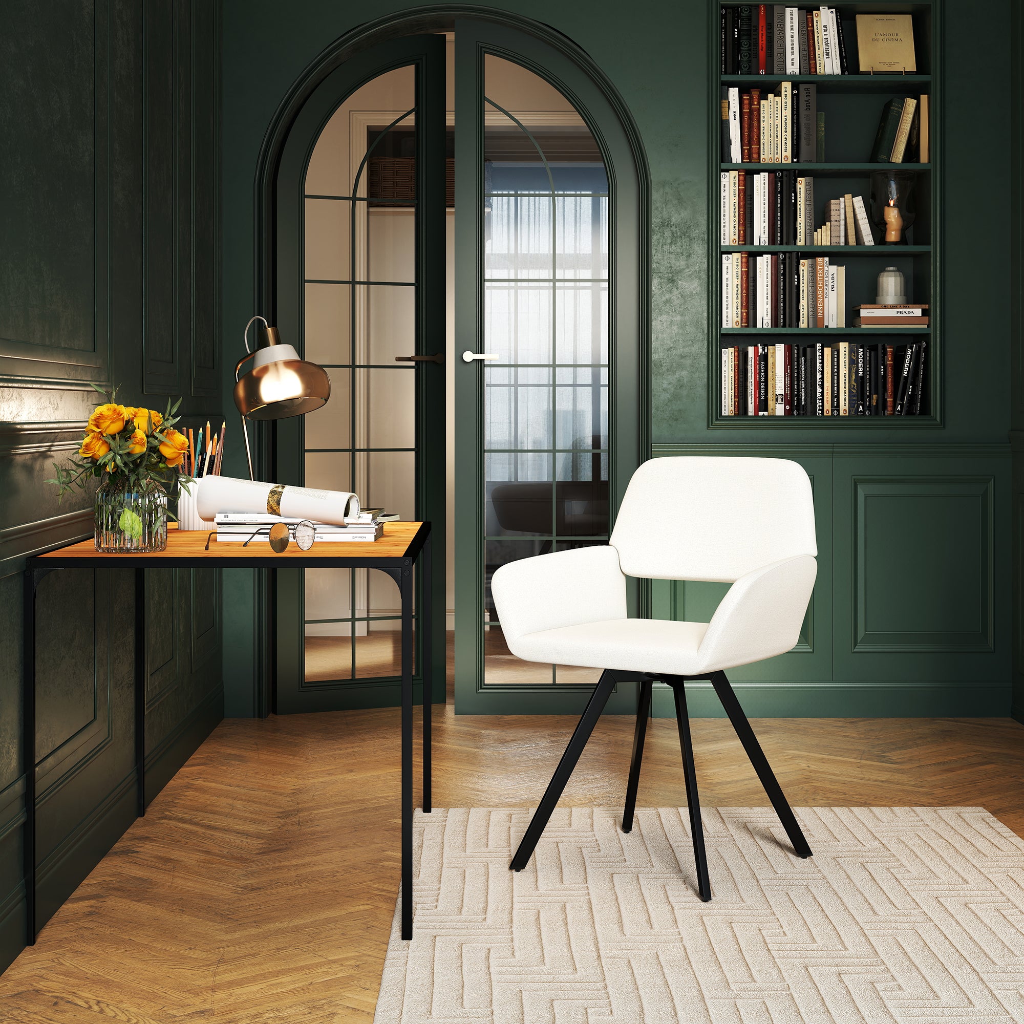 Homy Casa California Set of 2 Swivel Fabric Dining Chairs, Beige