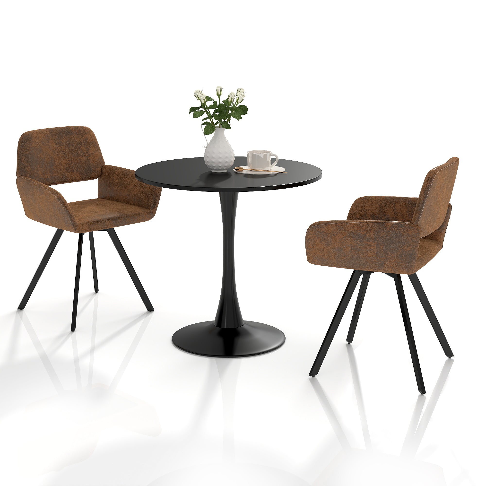 Clift 3 Piece Black Dining Table Set with 2 California Chairs, Suede Brown