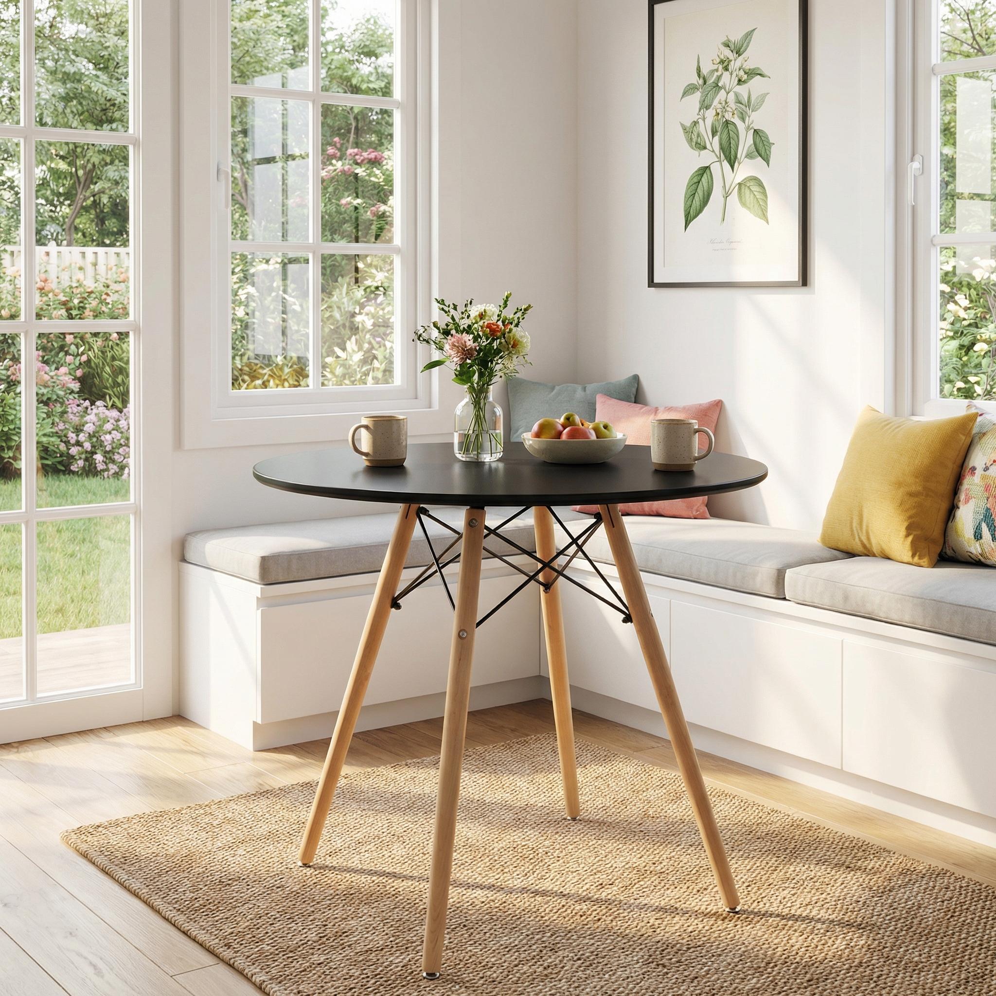Homy Casa CHAD 31.5" Wooden Round Dining Table for Kitchen and Dining Room, Black, Open Box