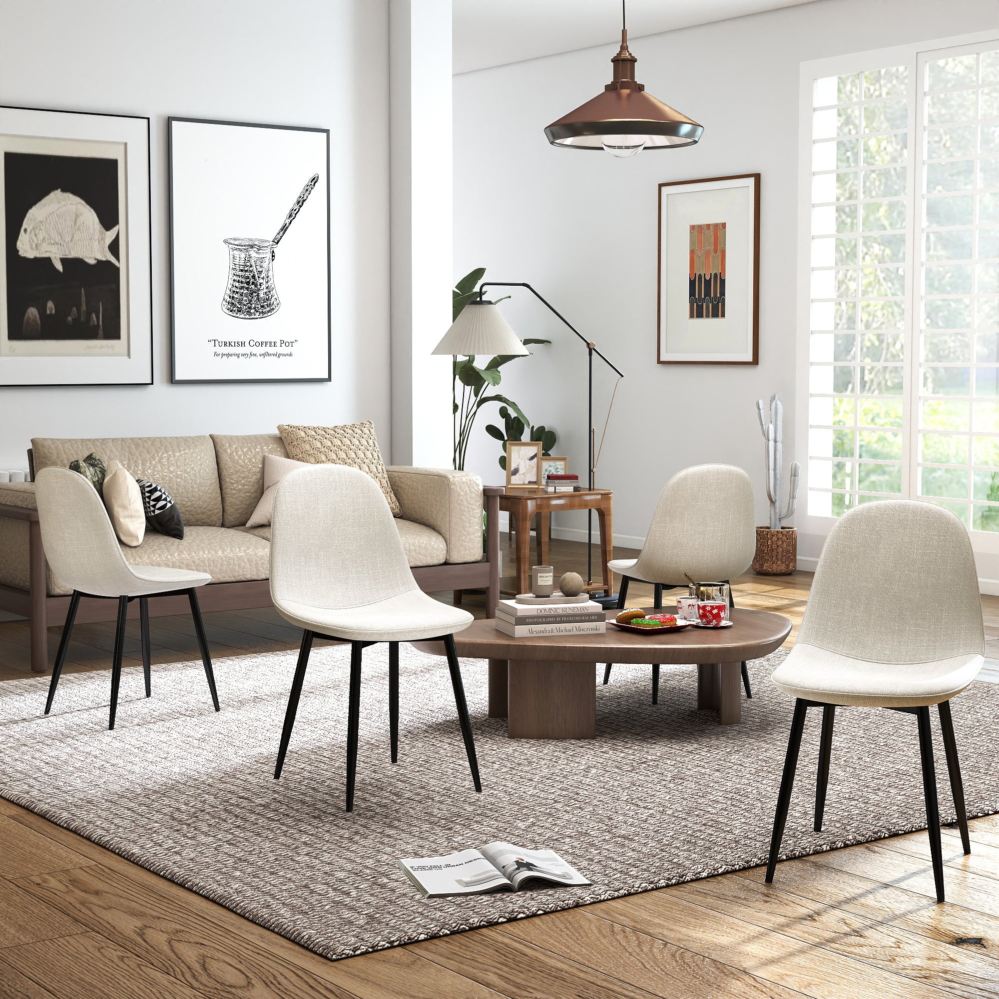 Charlton Tweed Dining Chair Set of 4 with Splayed Metal Legs