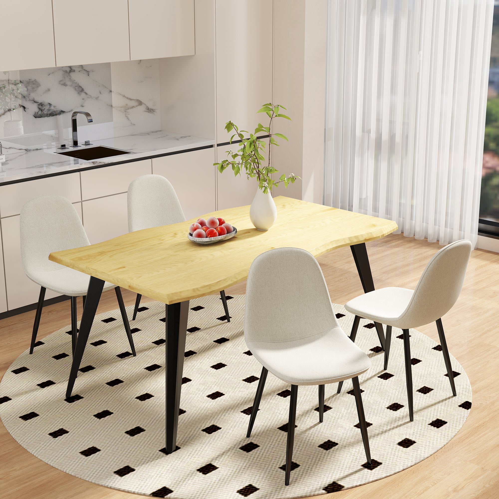 Charlton 4PC Chenille Fabric Dining Chair with Wooden Metal Legs