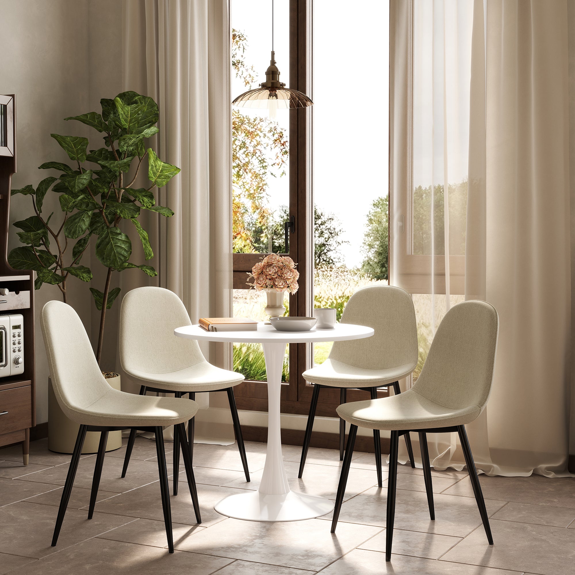 Charlton 4PC Chenille Fabric Dining Chair with Wooden Metal Legs