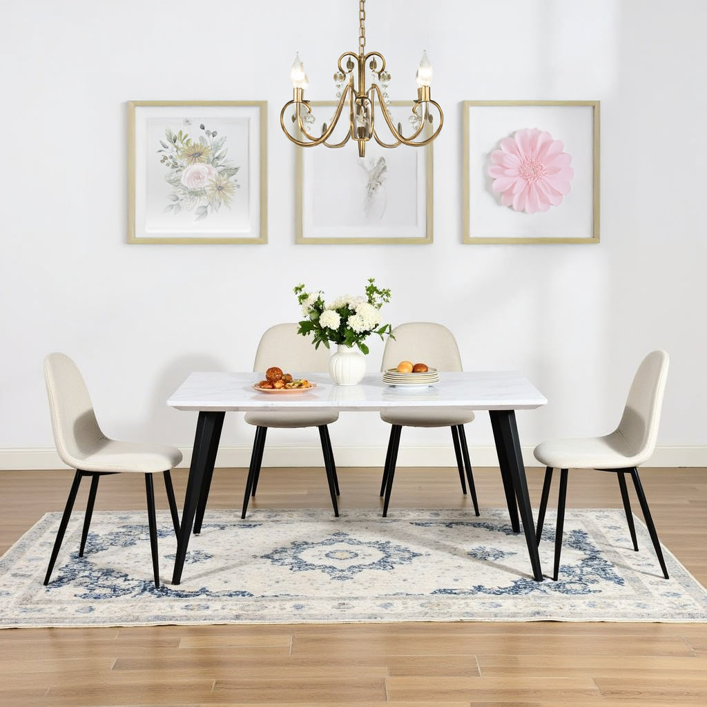 Stan 5 Piece White & Charlton Upholstered Dining Set