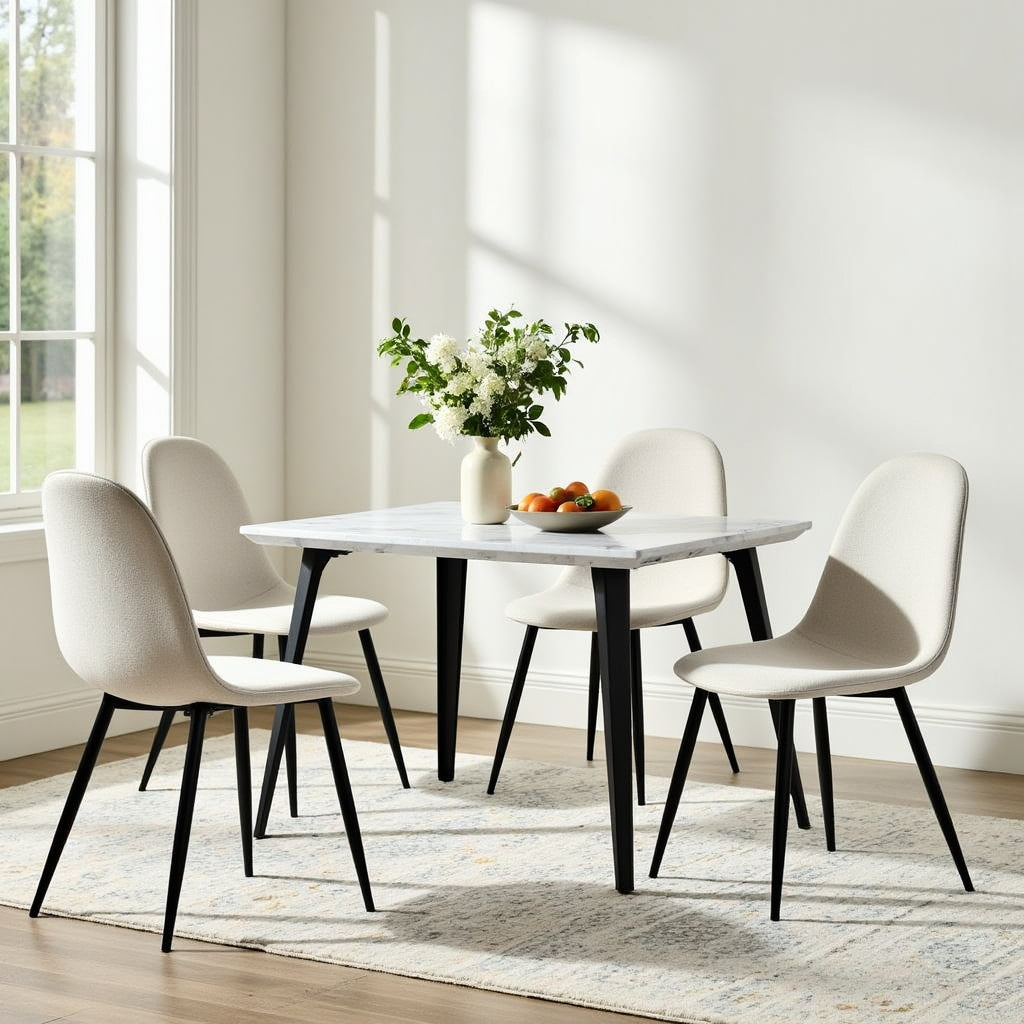 Stan 5 Piece White & Charlton Upholstered Dining Set