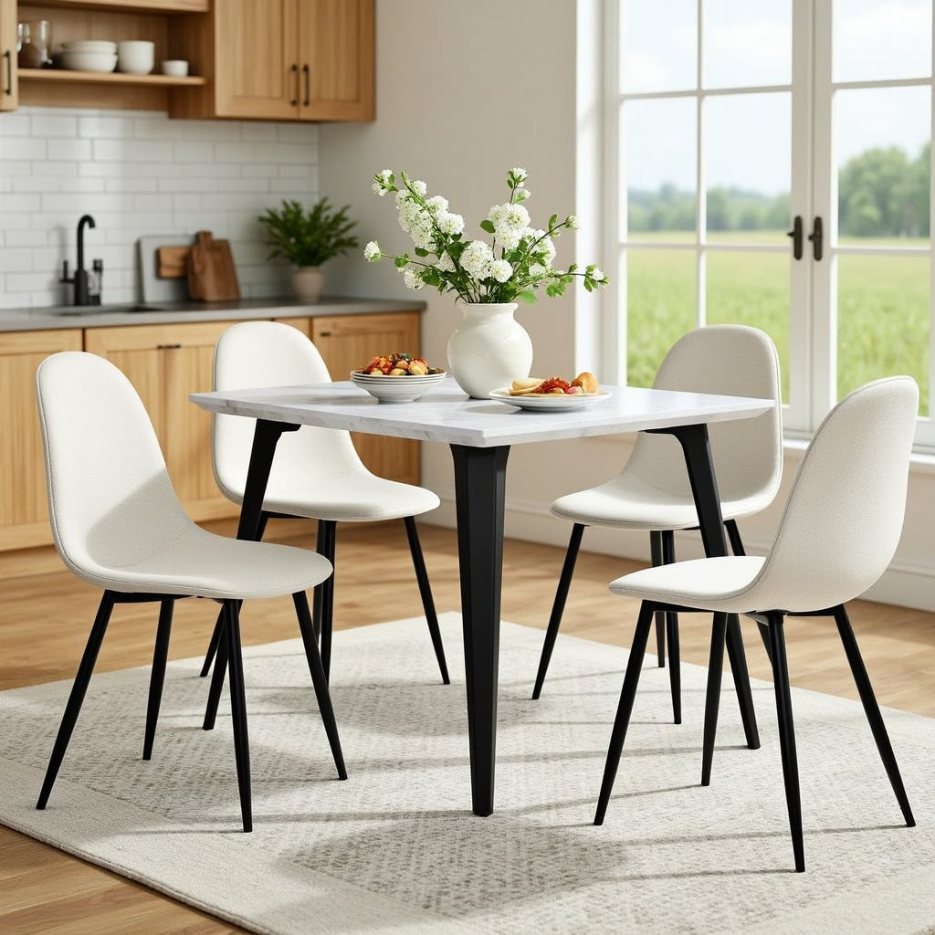 Stan 5 Piece White & Charlton Upholstered Dining Set