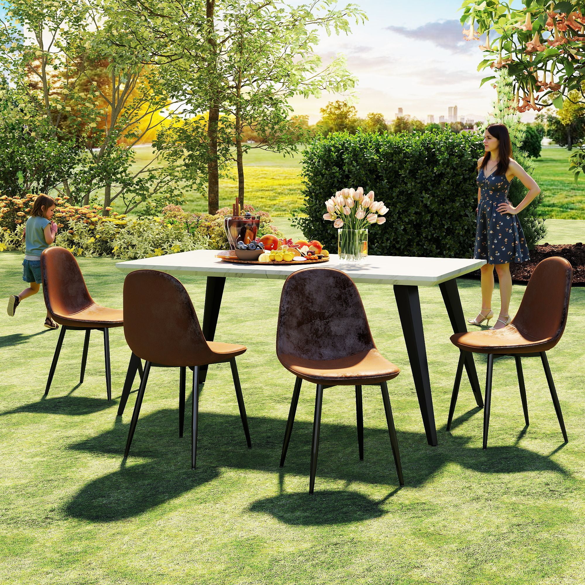 Stan 5 Piece White & Charlton Upholstered Dining Set