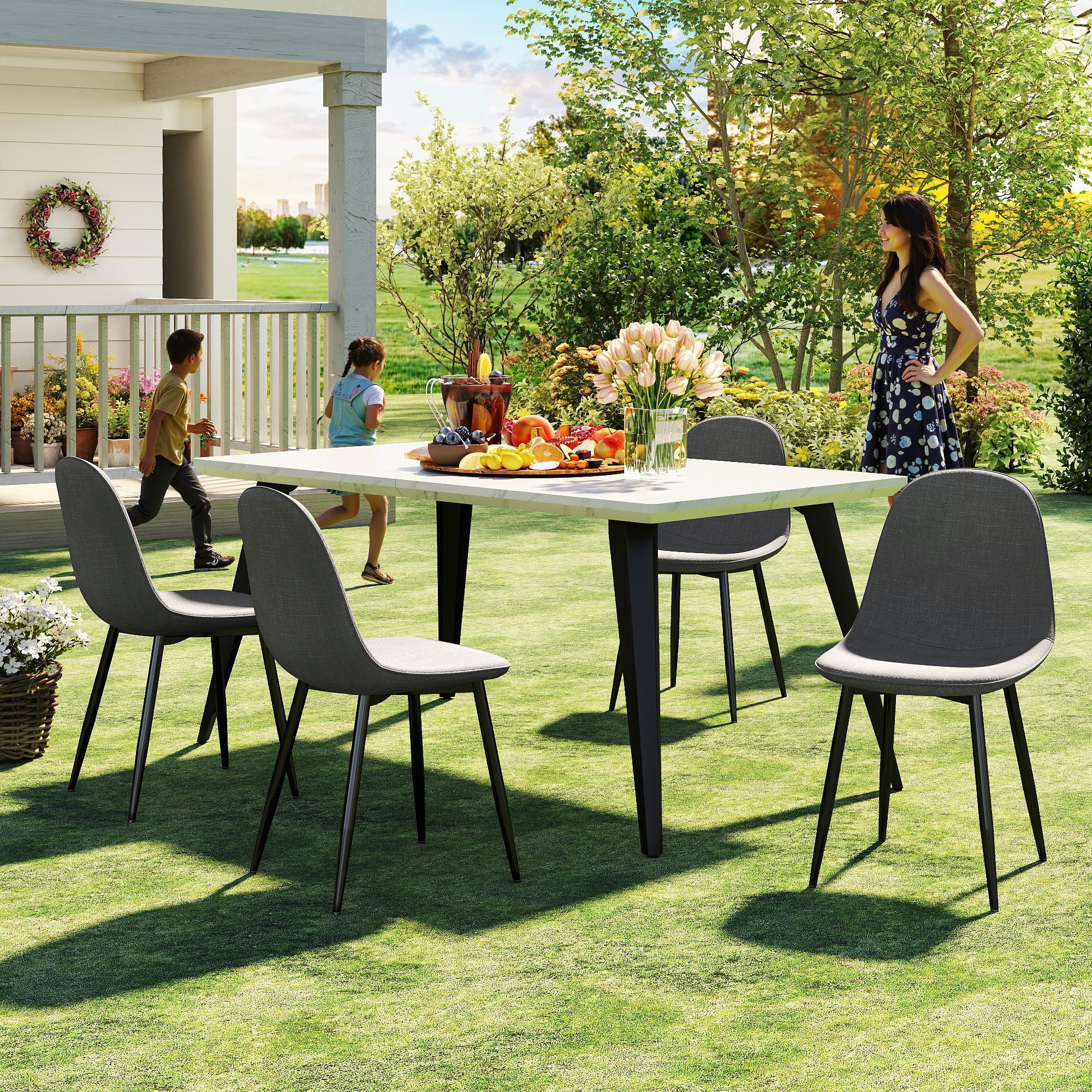 Stan 5 Piece White & Charlton Upholstered Dining Set