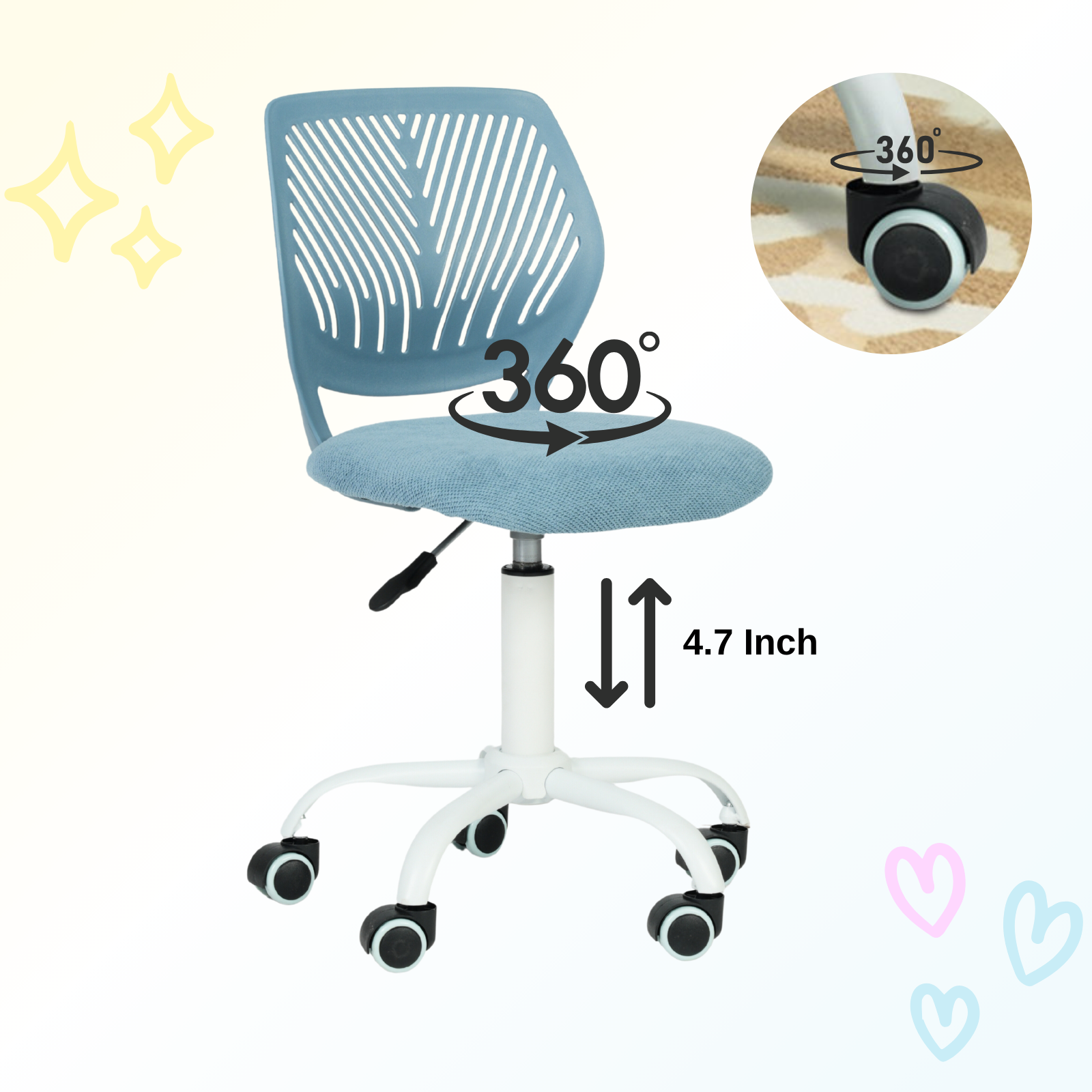 Homy Casa Carnation Morandi Blue Fabric Desk Chair