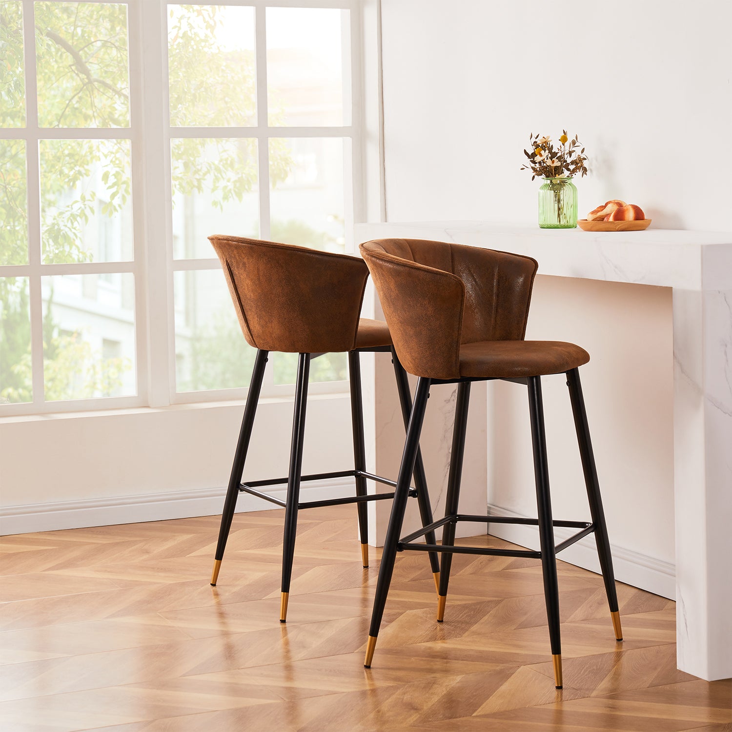 Homy Casa Doncic 30" Seat Height Modern Suede Bar Stool, Brown,Open Box