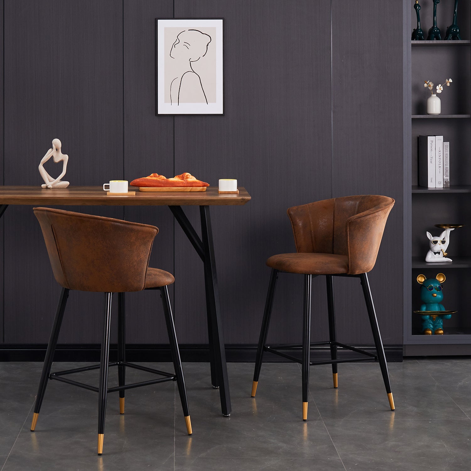 Homy Casa Doncic 26" Seat Height Modern Swivel Counter Stool, Brown,Open Box