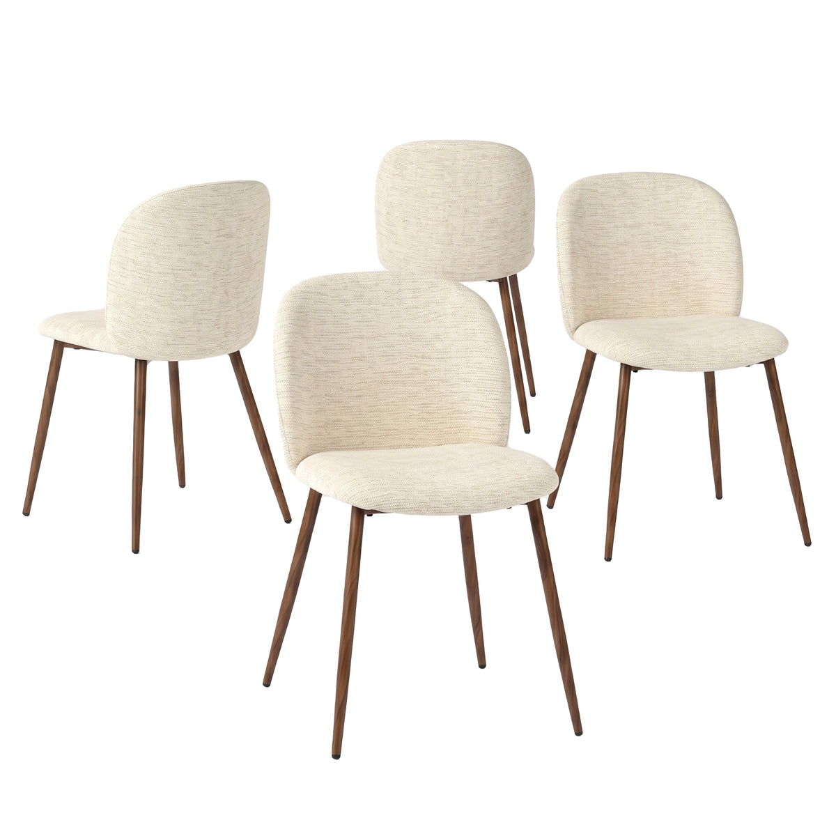 Elba Mid-Century Curved Back Upholstered Dining Chairs with Metal Legs Set of 4