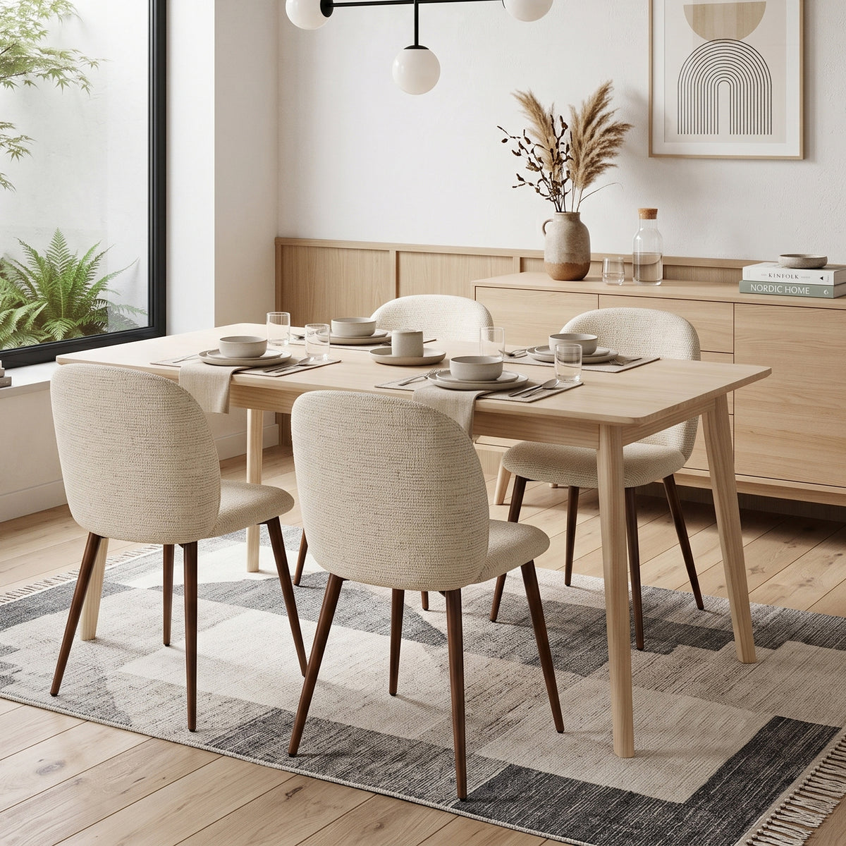 Elba Mid-Century Curved Back Upholstered Dining Chairs with Metal Legs Set of 4