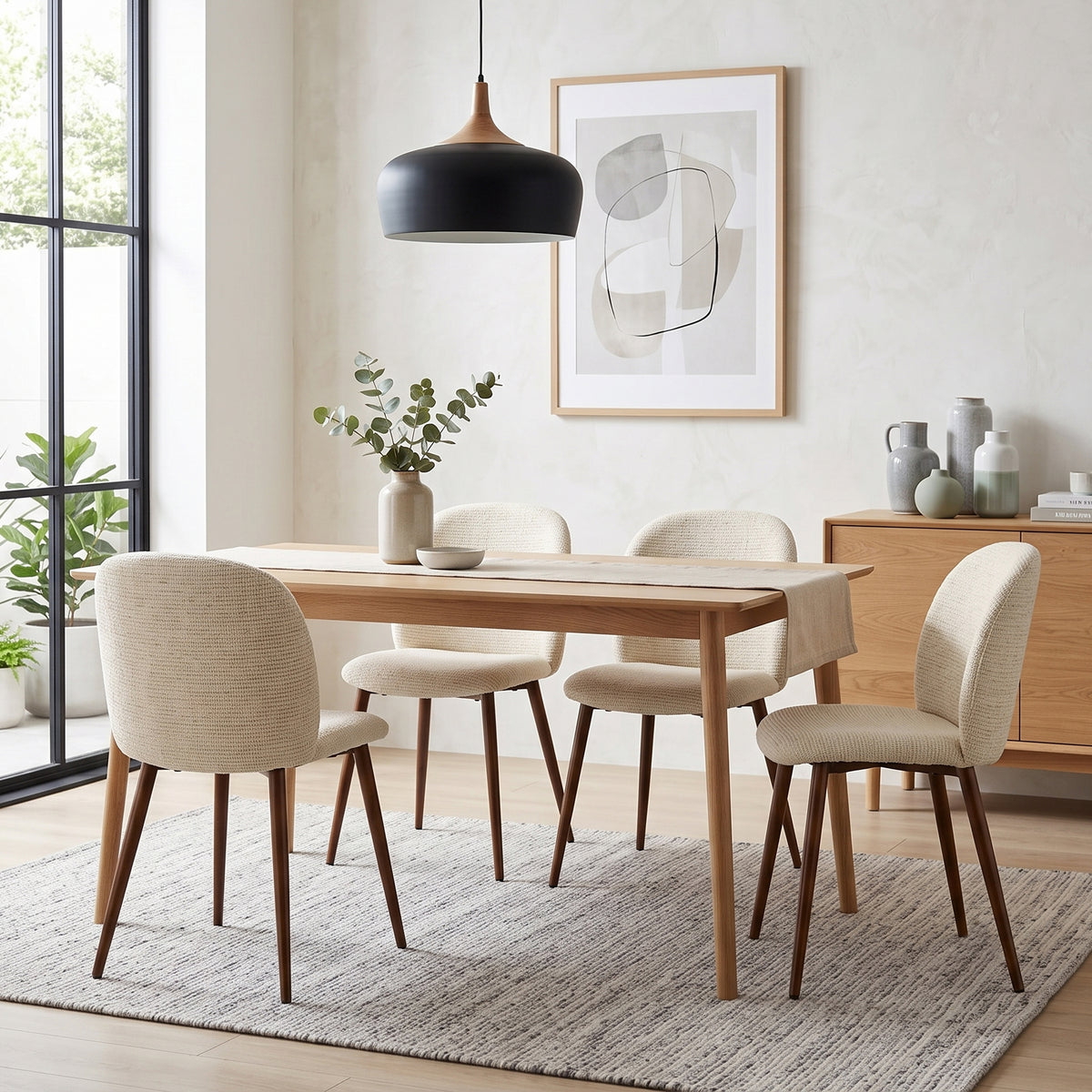 Elba Mid-Century Curved Back Upholstered Dining Chairs with Metal Legs Set of 4