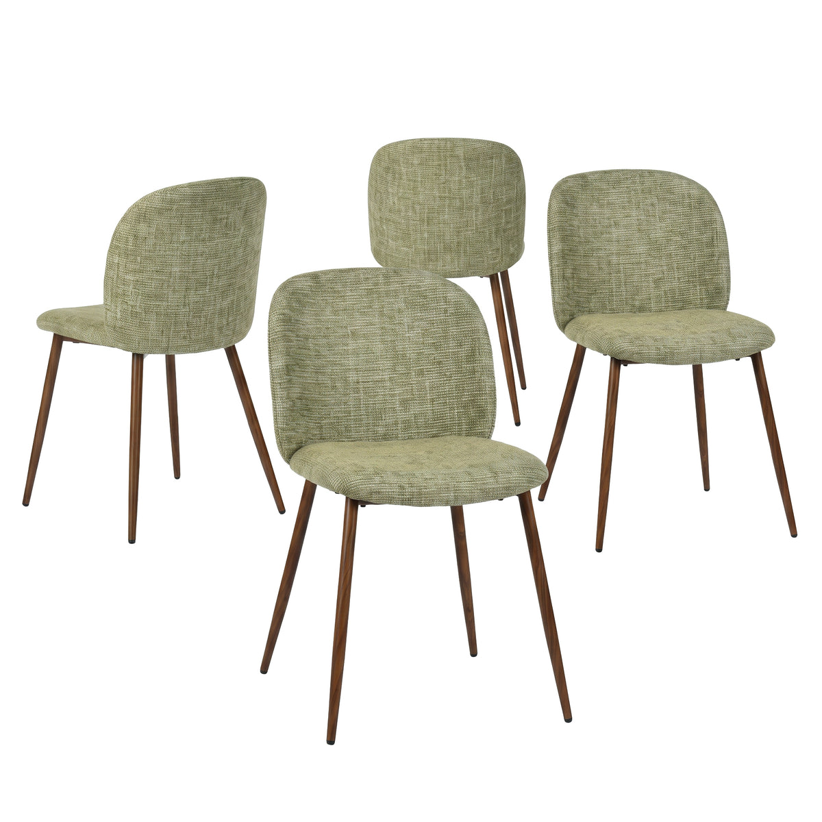 Elba Mid-Century Curved Back Upholstered Dining Chairs with Metal Legs Set of 4
