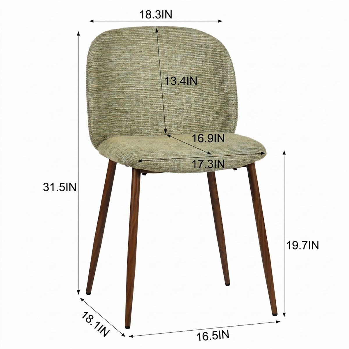 Elba Mid-Century Curved Back Upholstered Dining Chairs with Metal Legs Set of 4