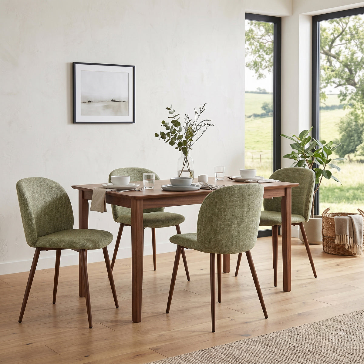 Elba Mid-Century Curved Back Upholstered Dining Chairs with Metal Legs Set of 4