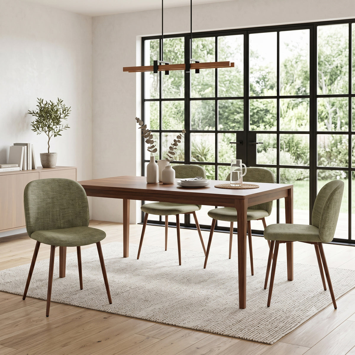 Elba Mid-Century Curved Back Upholstered Dining Chairs with Metal Legs Set of 4