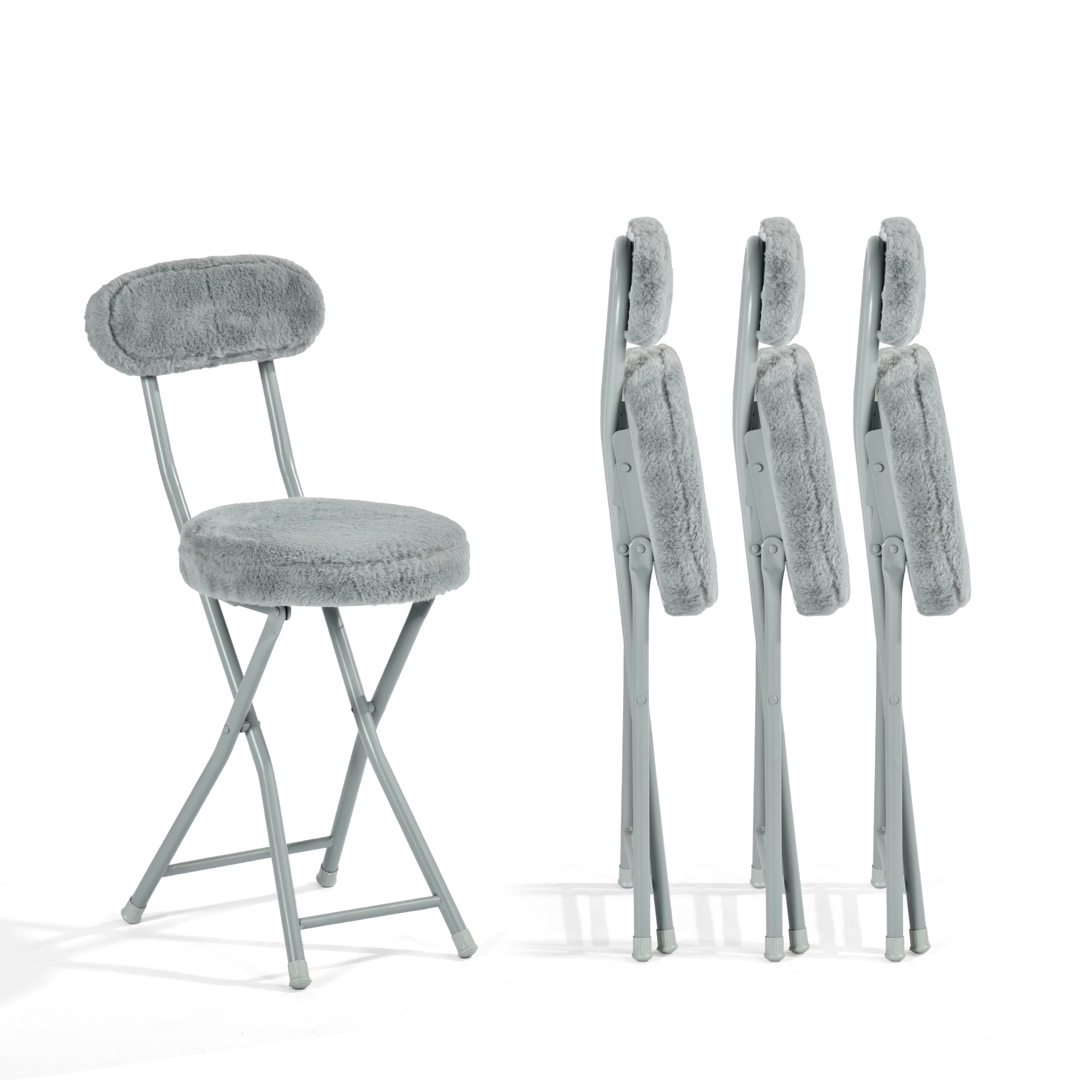 Ernst 4PC Faux Fur Upholstered Folding Chairs Padded Seat Space Saving