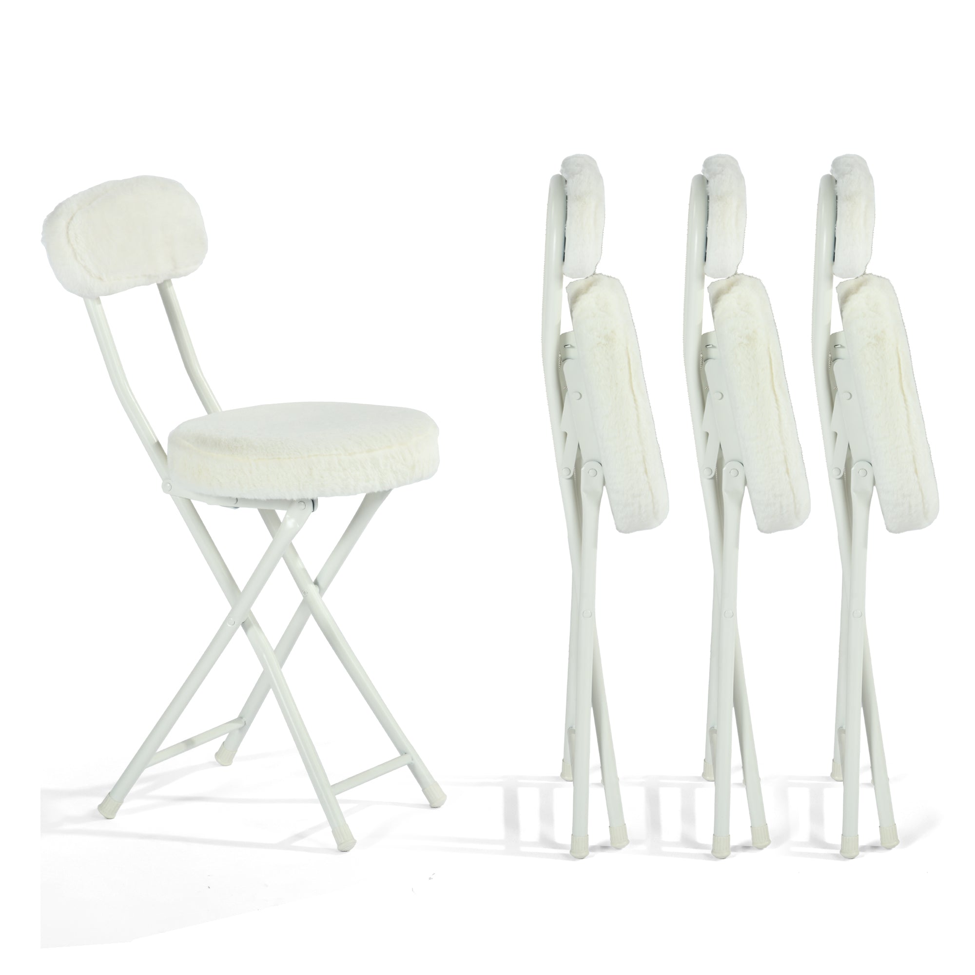 Ernst 4PC Faux Fur Upholstered Folding Chairs Padded Seat Space Saving