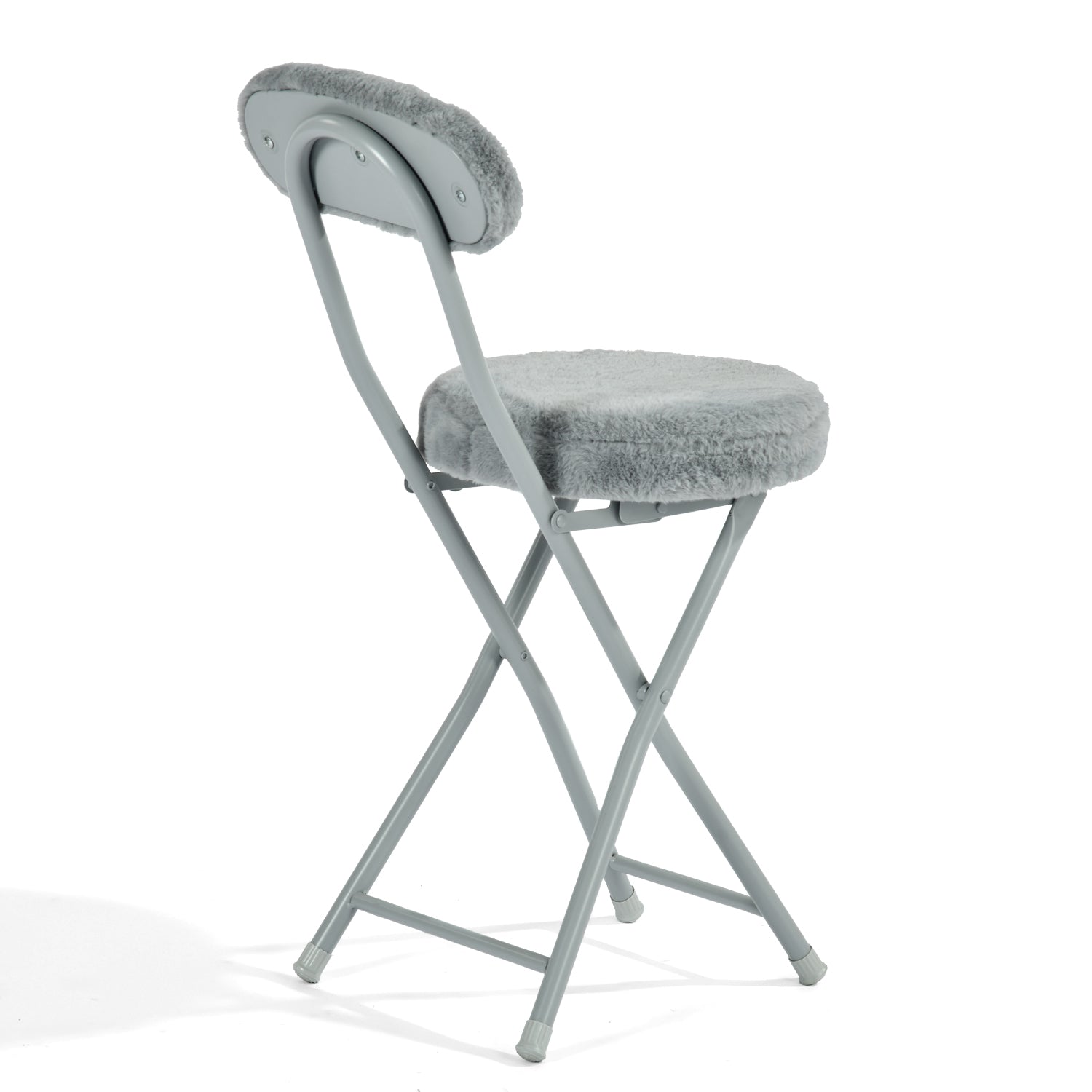 Homy Casa Ernst 4PC Faux Fur Upholstered Folding Chair Padded Seat Space Saving Foldable Accent Chair, Grey