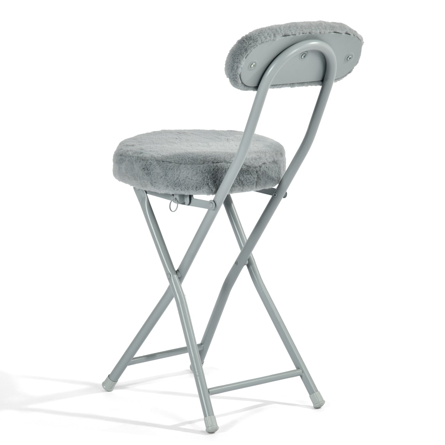 Homy Casa Ernst Plush Folding Chairs Set of 4, Faux Fur Seat, Grey