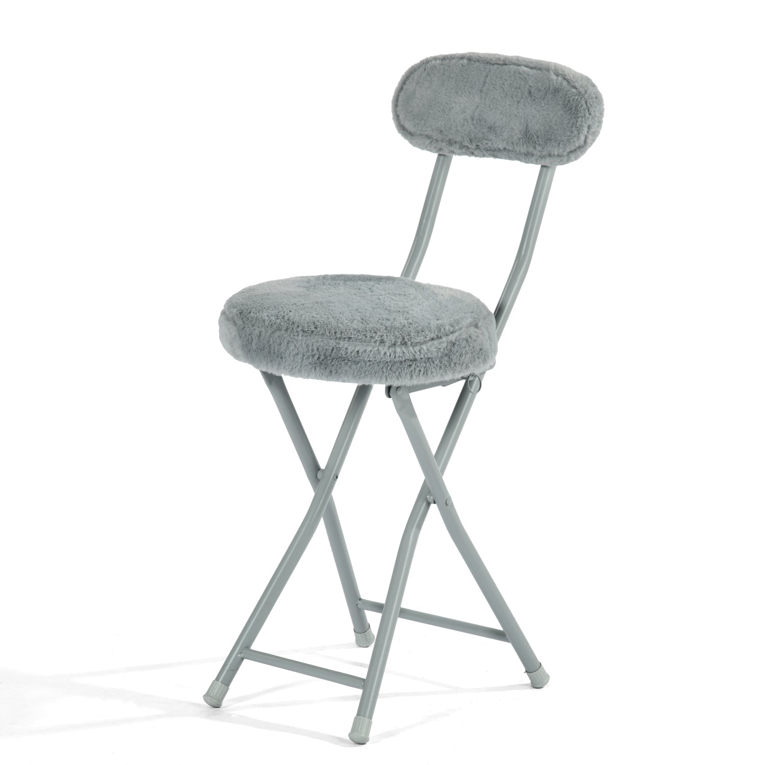 Homy Casa Ernst 4PC Faux Fur Upholstered Folding Chair Padded Seat Space Saving Foldable Accent Chair, Grey